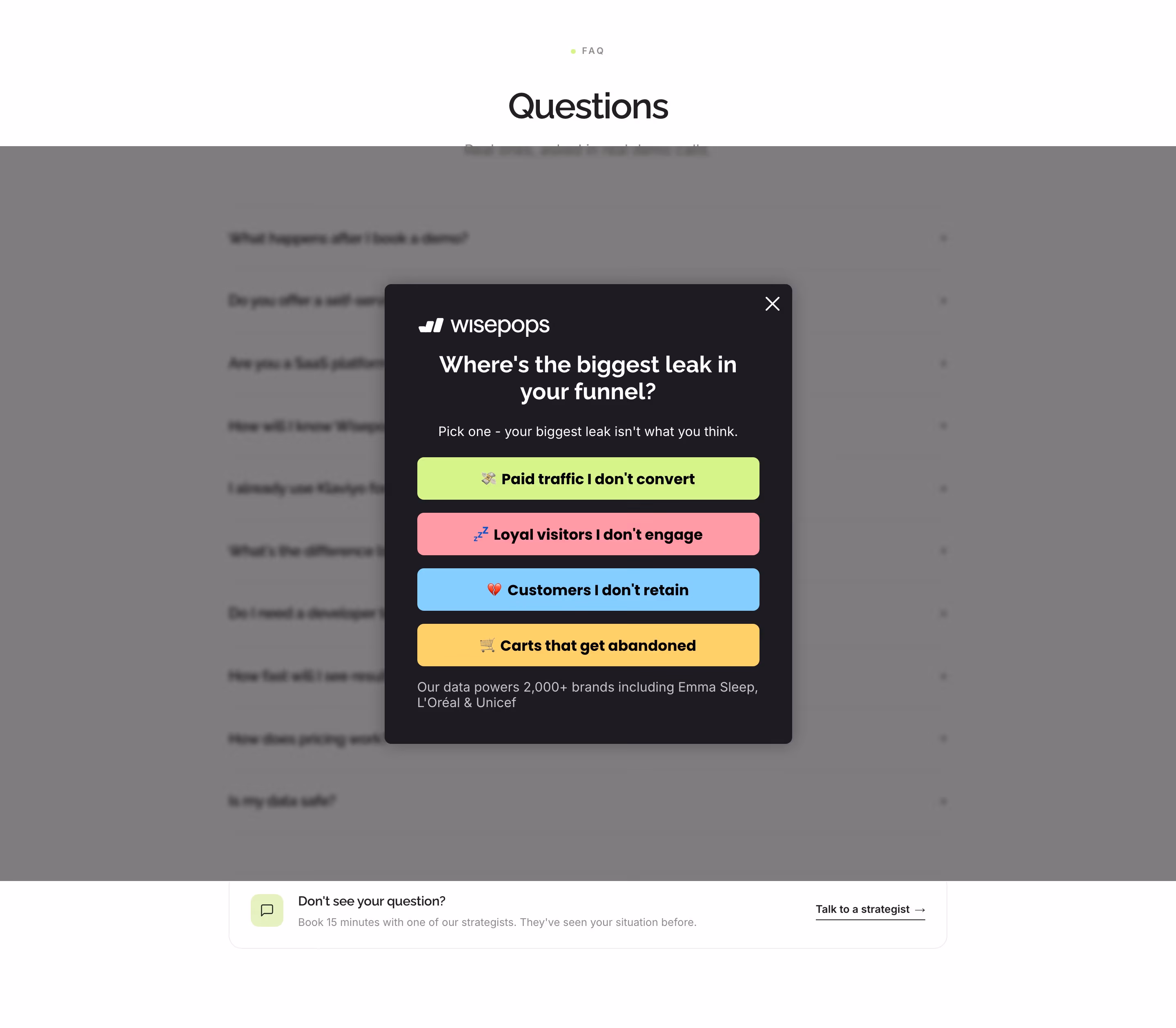 Wisepops faq design — Marketing