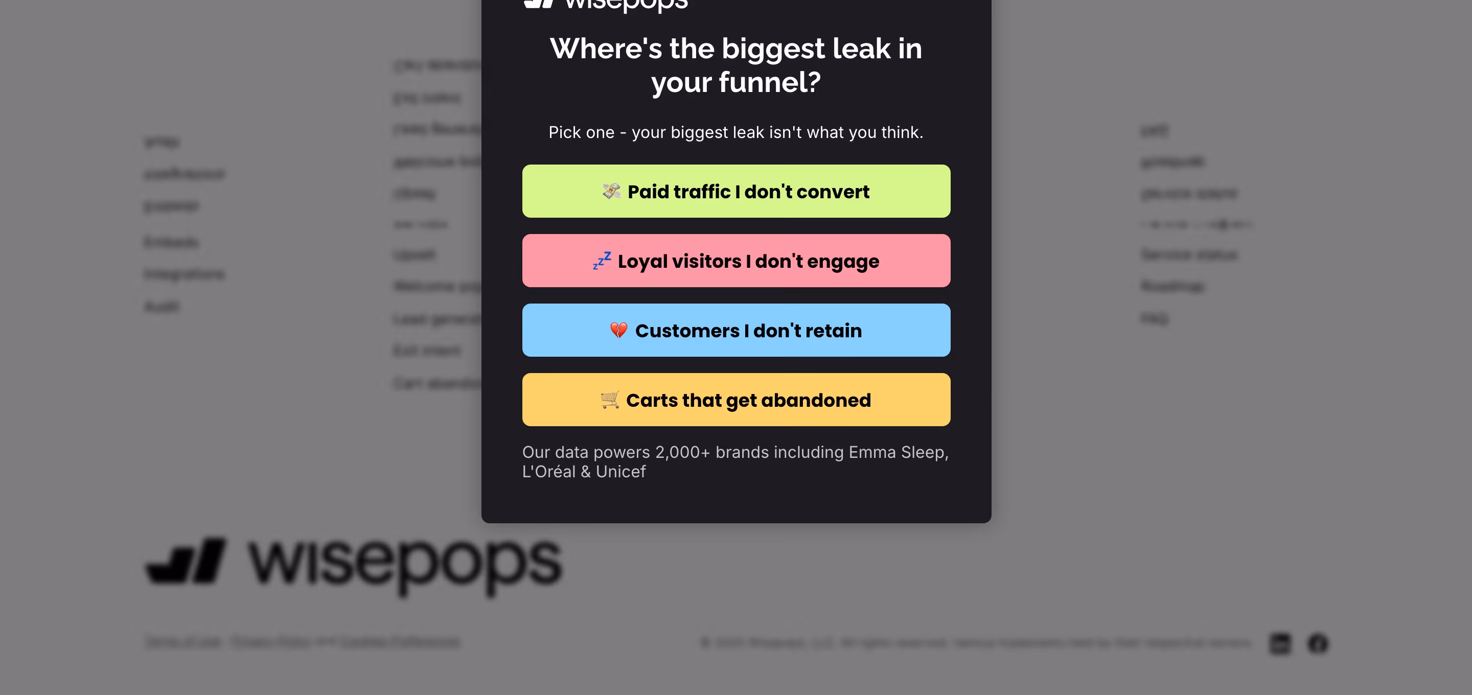 Wisepops footer design — Marketing