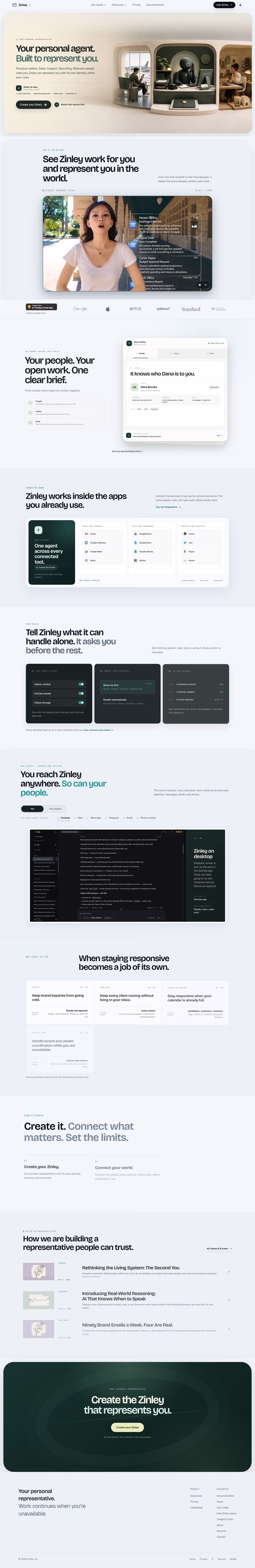Zinley landing page design — Productivity & Collaboration