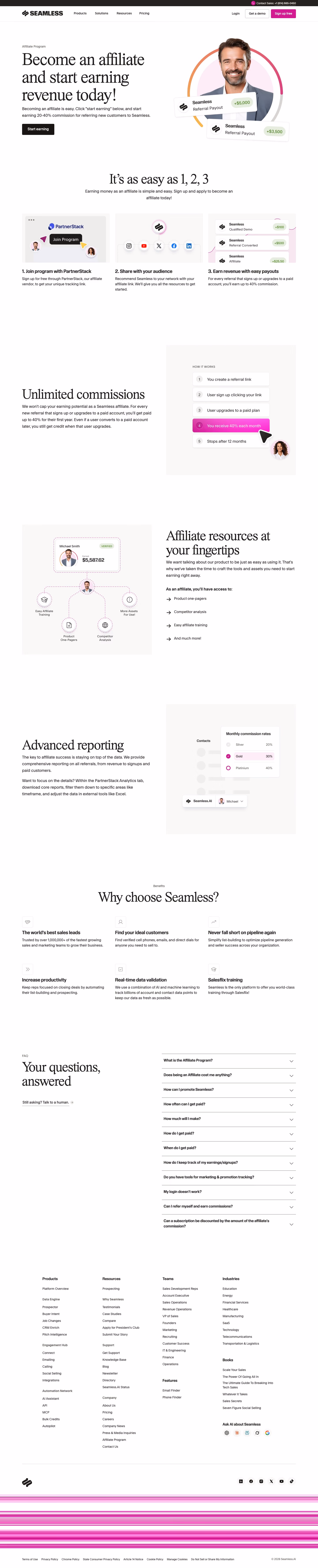 Seamless.AI Affiliate pages section design