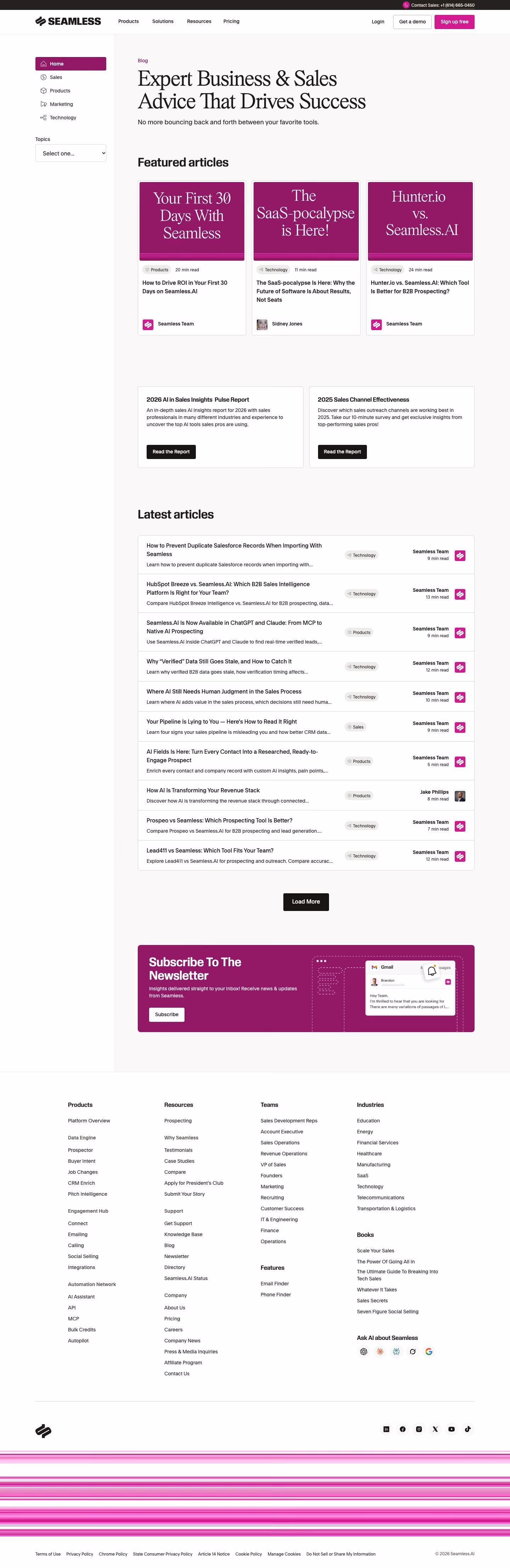 Seamless.AI Blog pages section design