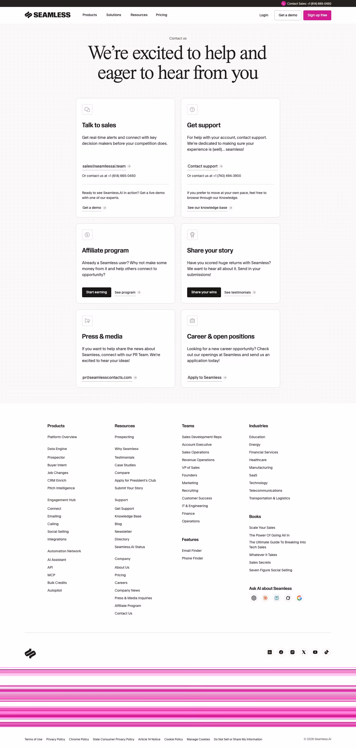 Seamless.AI Contact Us section design