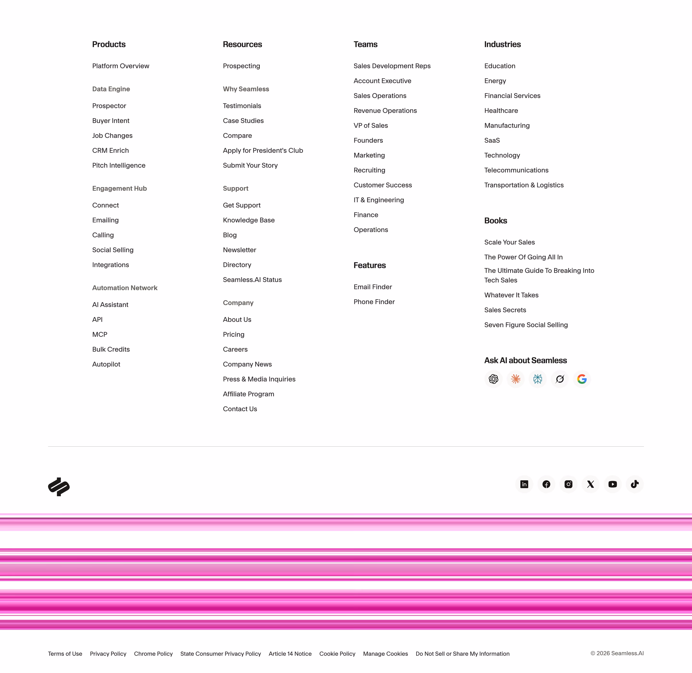 Seamless.AI Footers section design