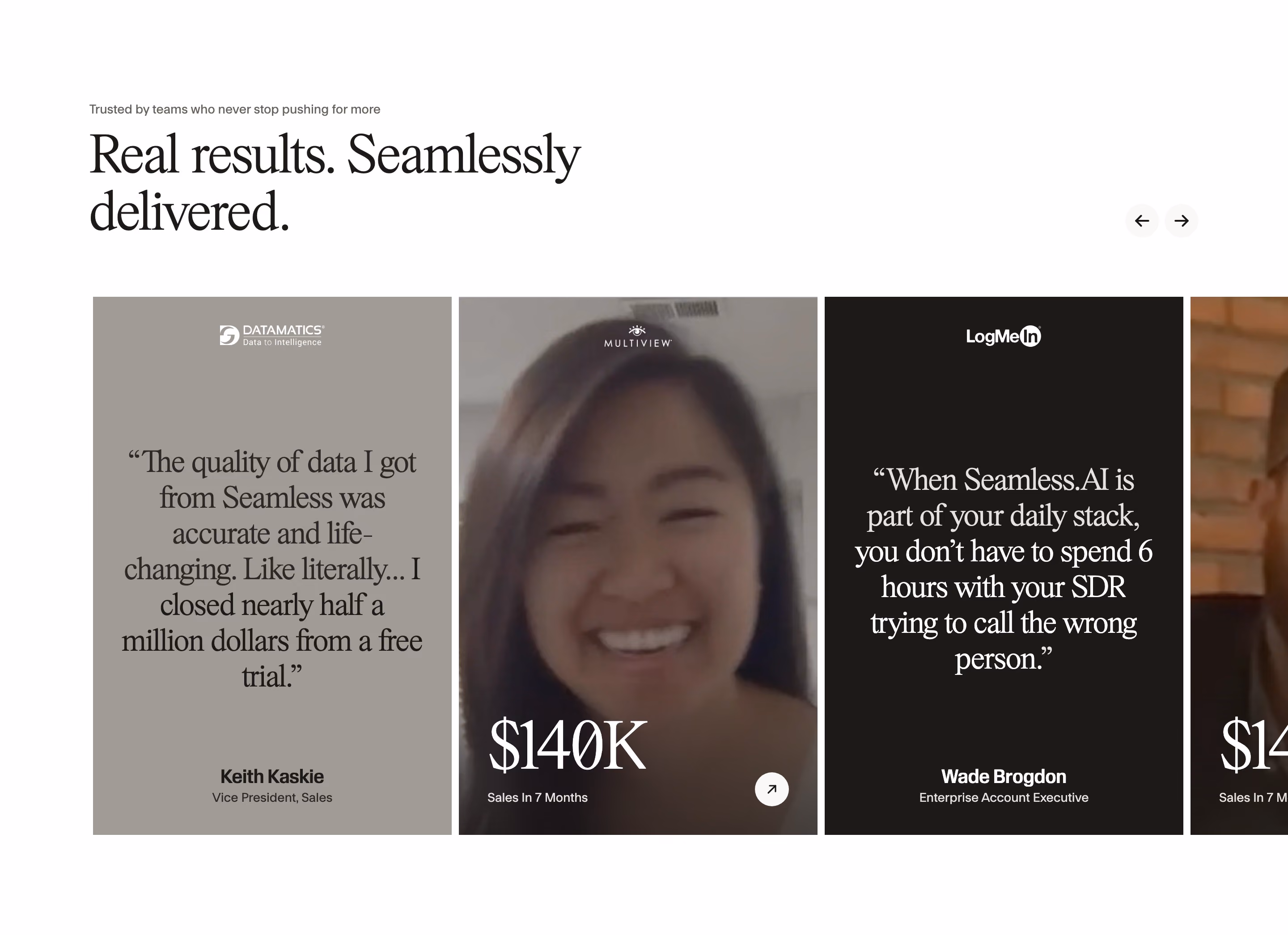 Seamless.AI Testimonials section design