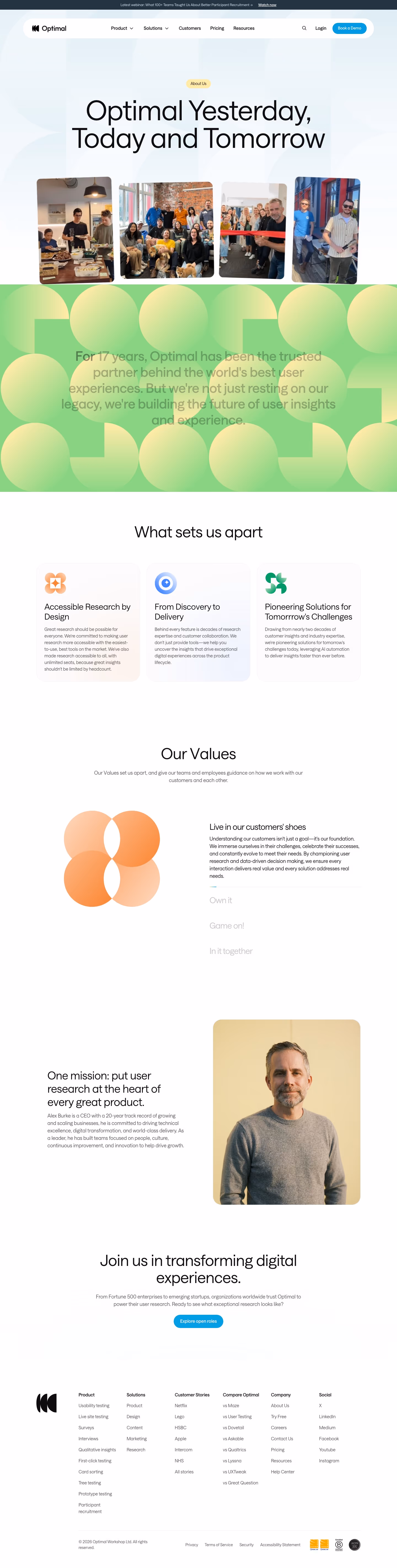 Optimalworkshop About Us section design