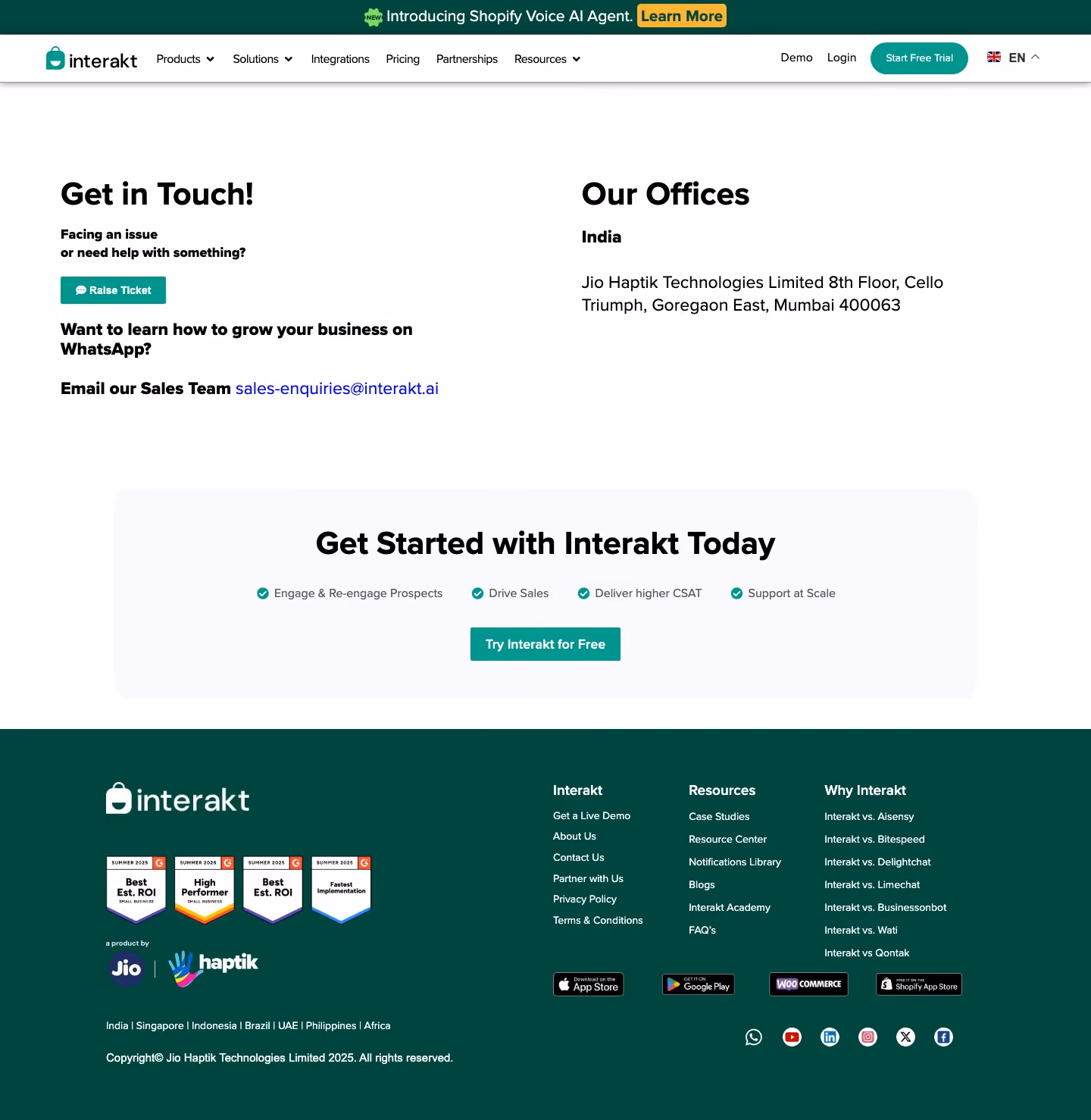 Interakt Contact Us section design