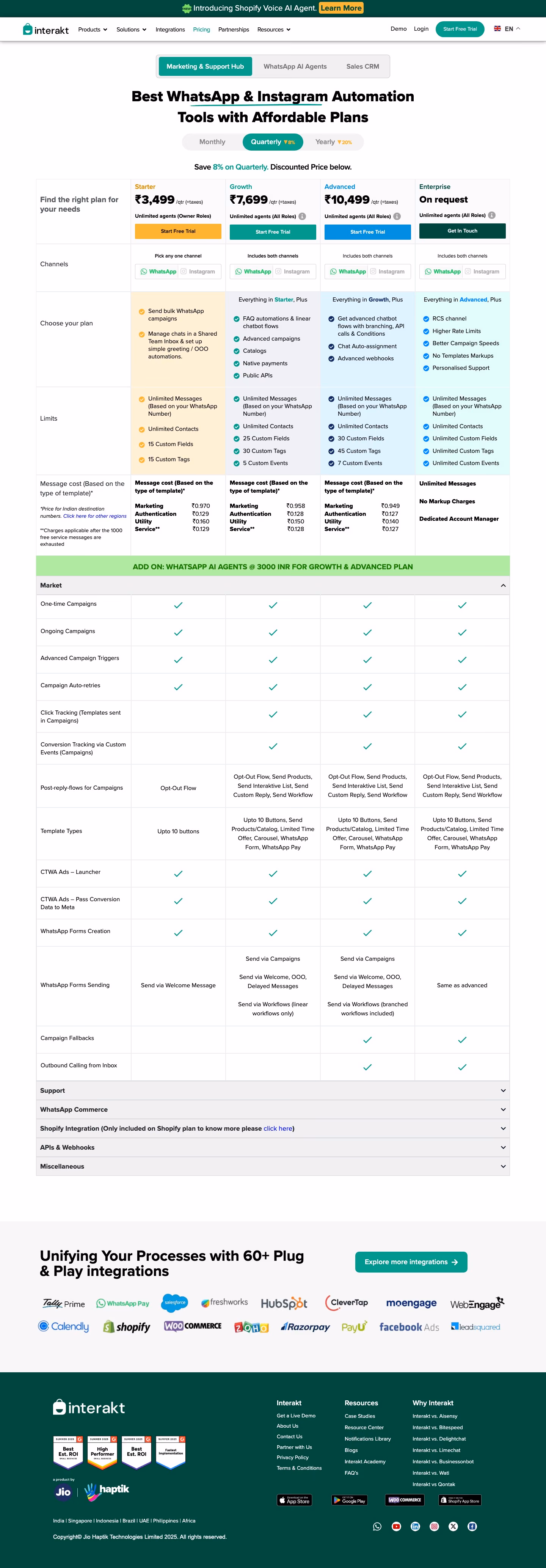 Interakt Pricing & Plans section design