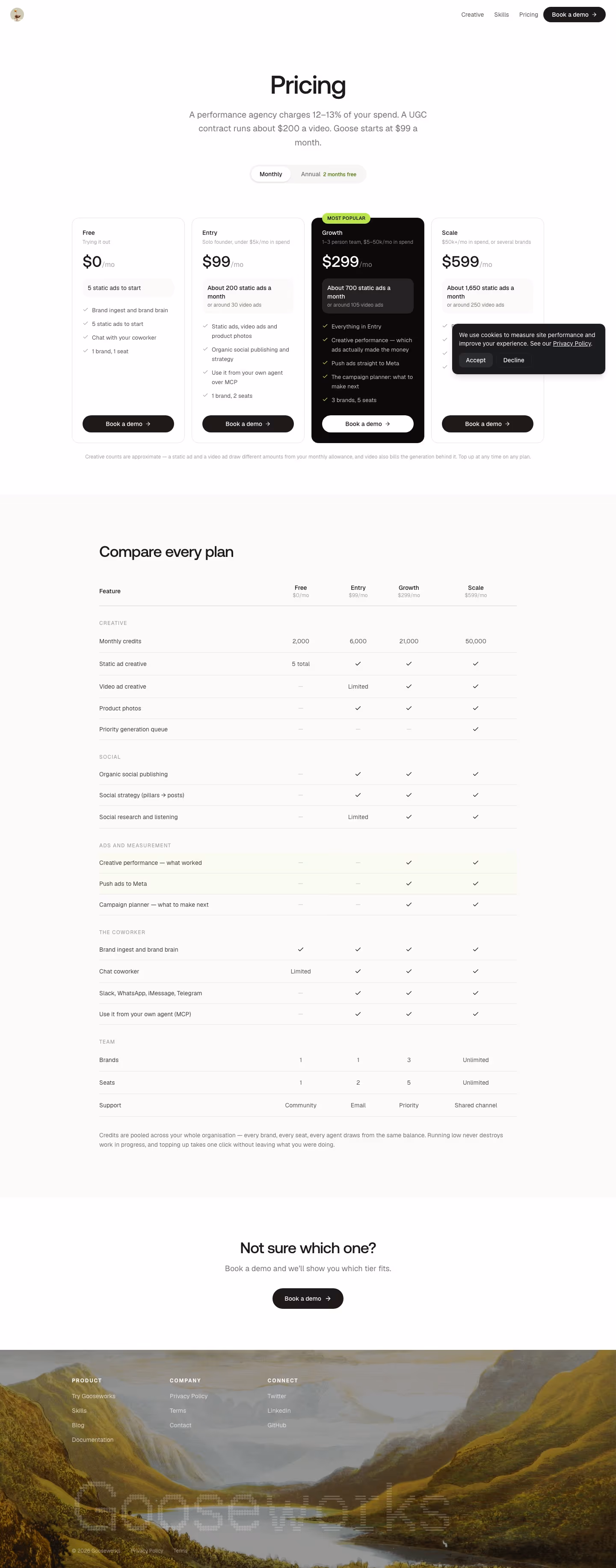 Gooseworks Pricing & Plans section design