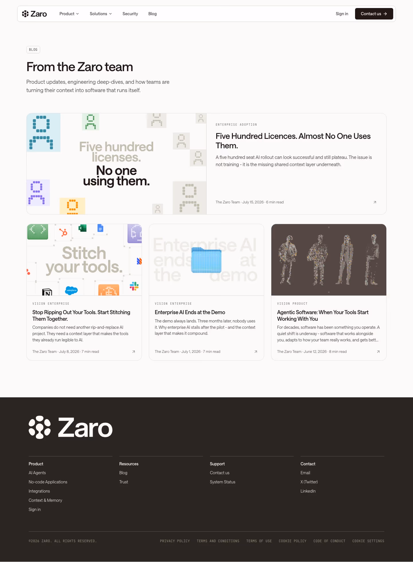 Zaro Blog pages section design