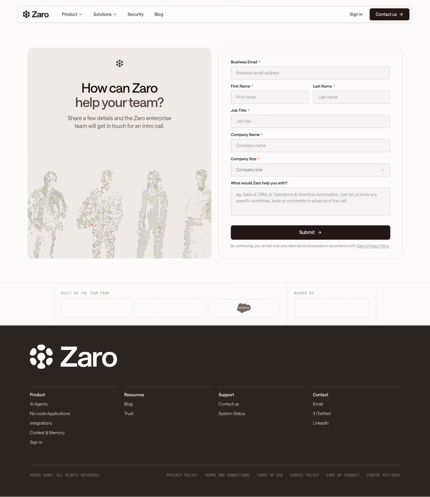 Zaro Contact Us section design