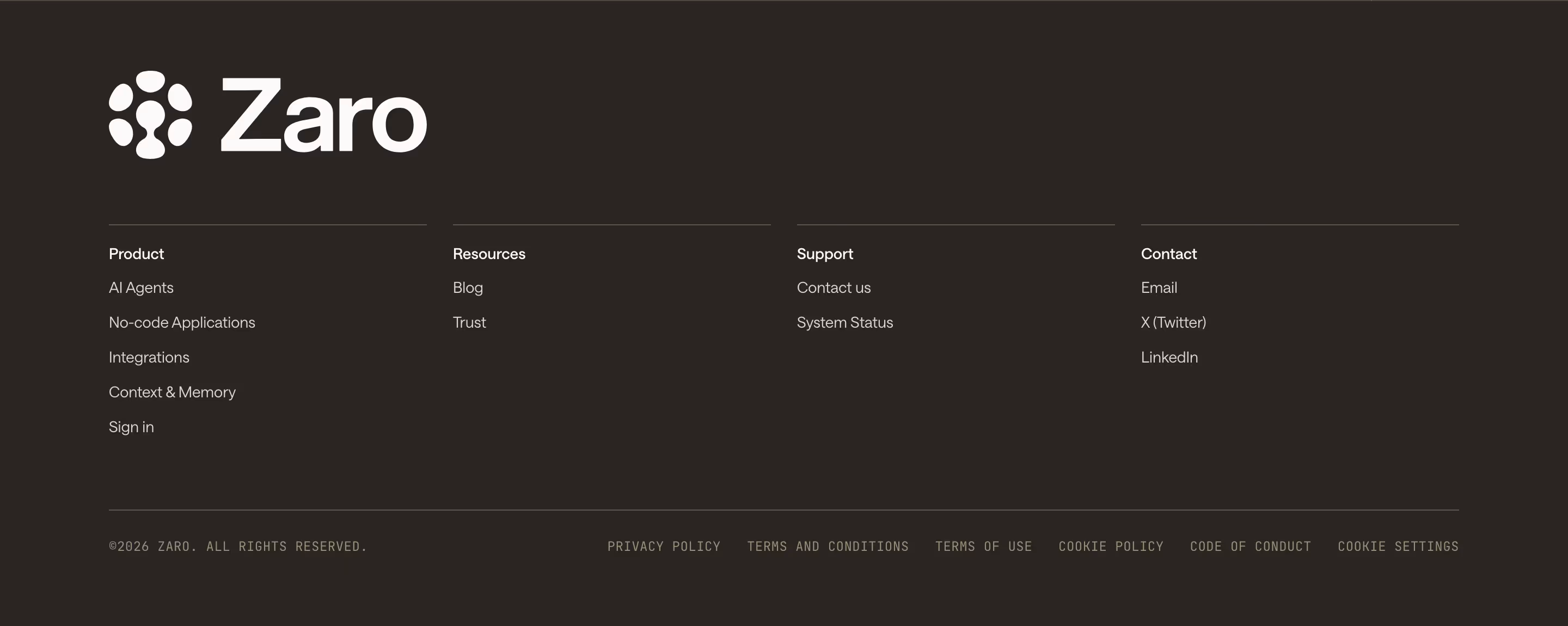 Zaro Footers section design