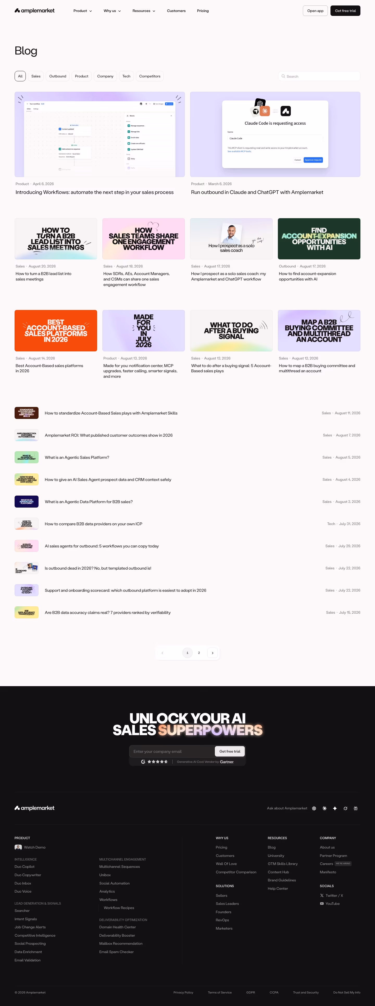 Amplemarket Blog pages section design