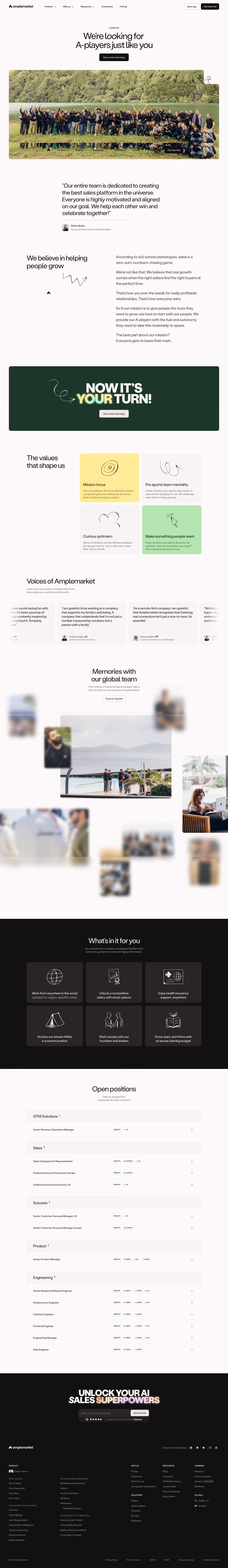 Amplemarket Careers pages section design