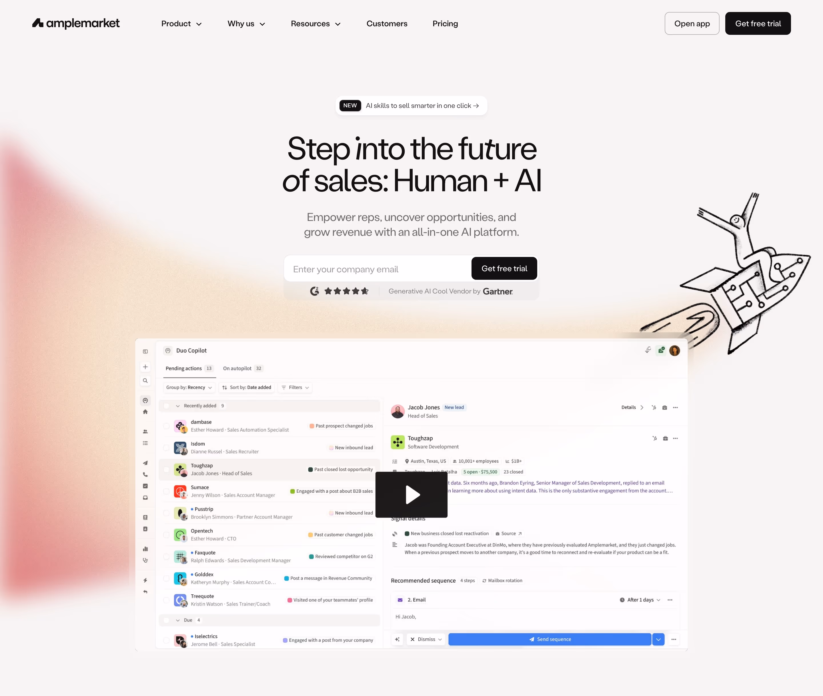 Amplemarket hero design — Sales & Support