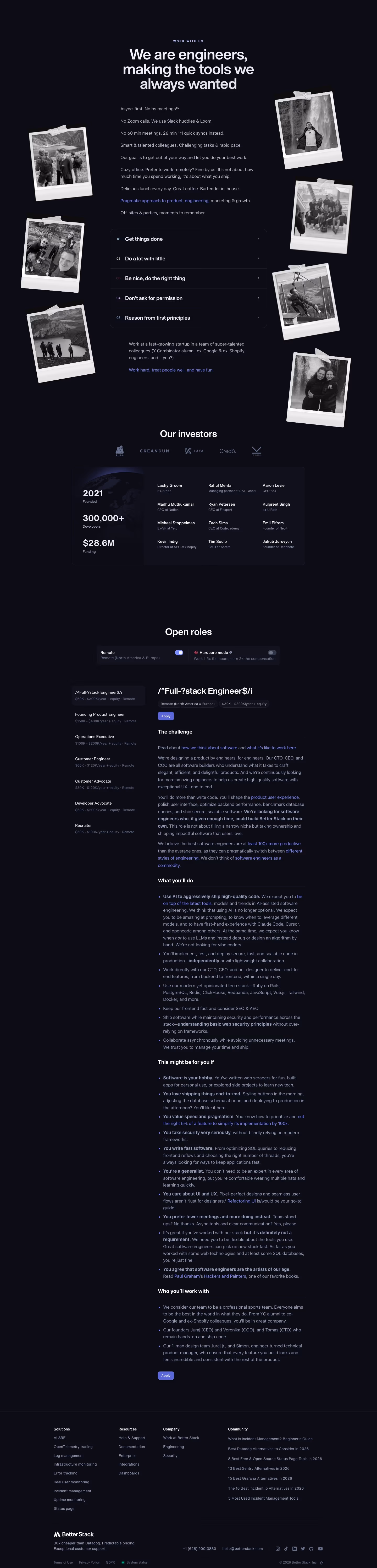 Betterstack Careers pages section design