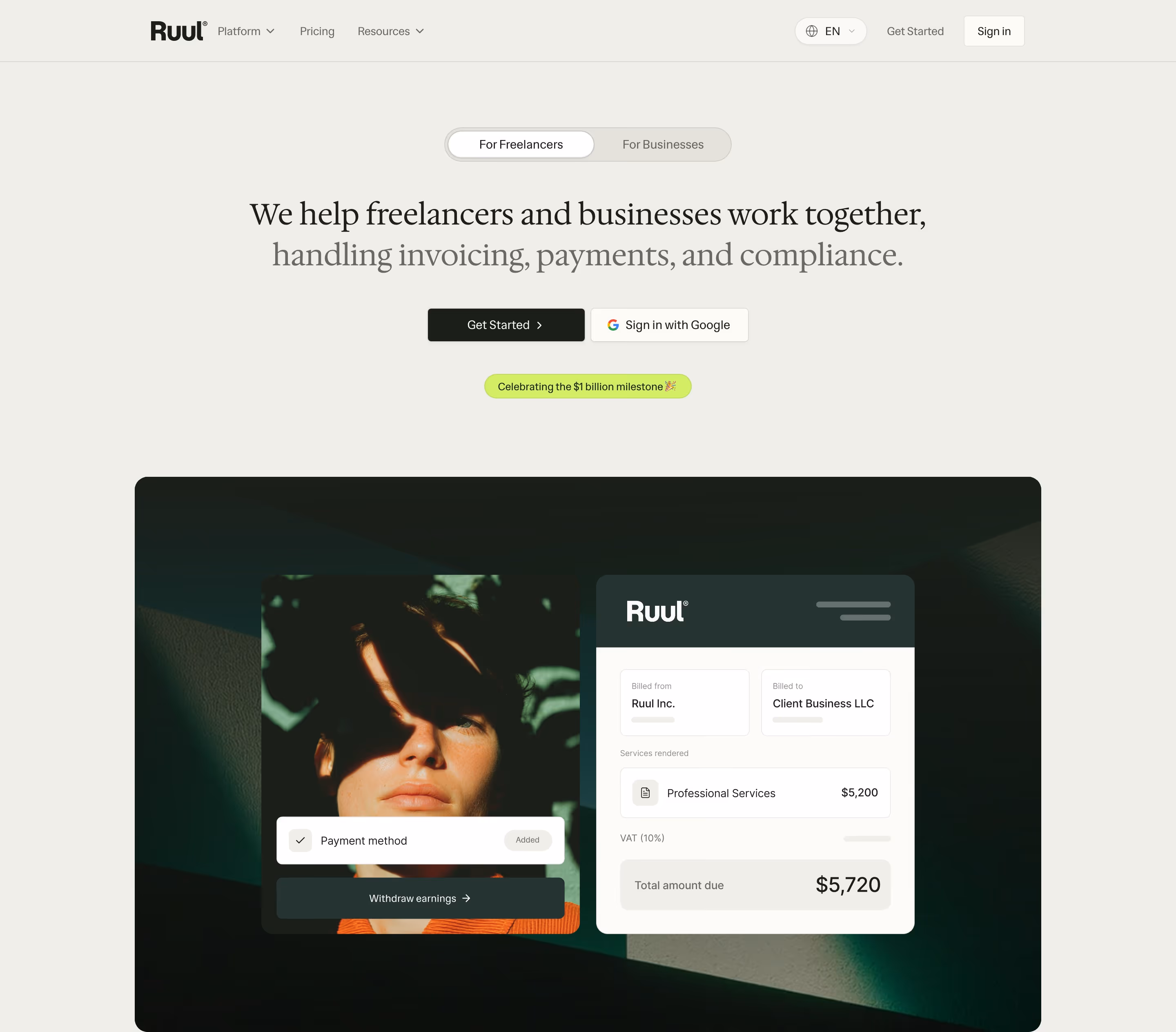 Ruul hero design — Finance & Commerce