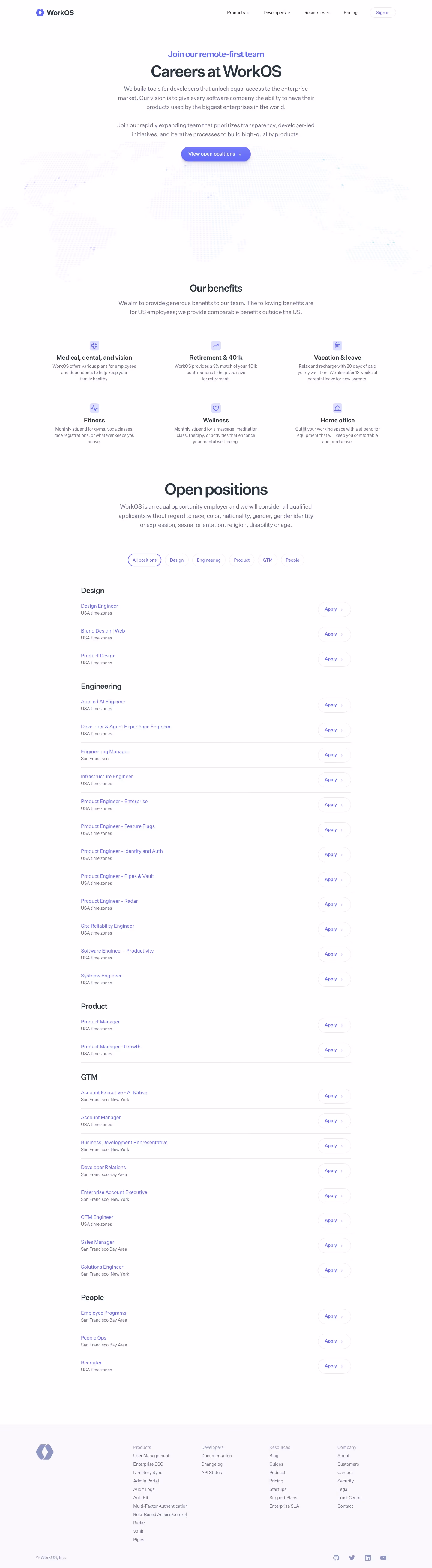 Workos Careers pages section design