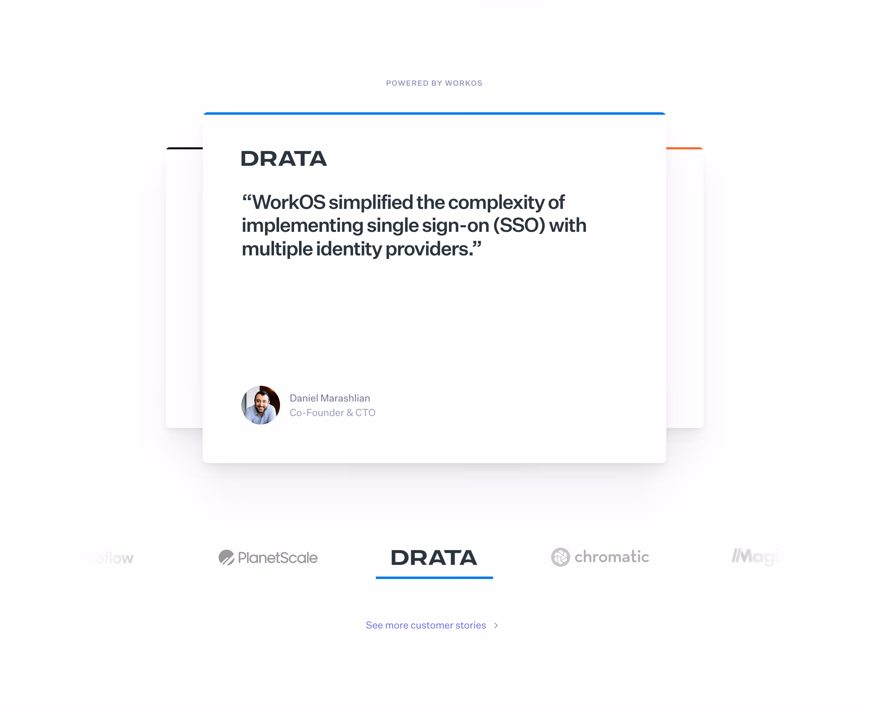 Workos Testimonials section design