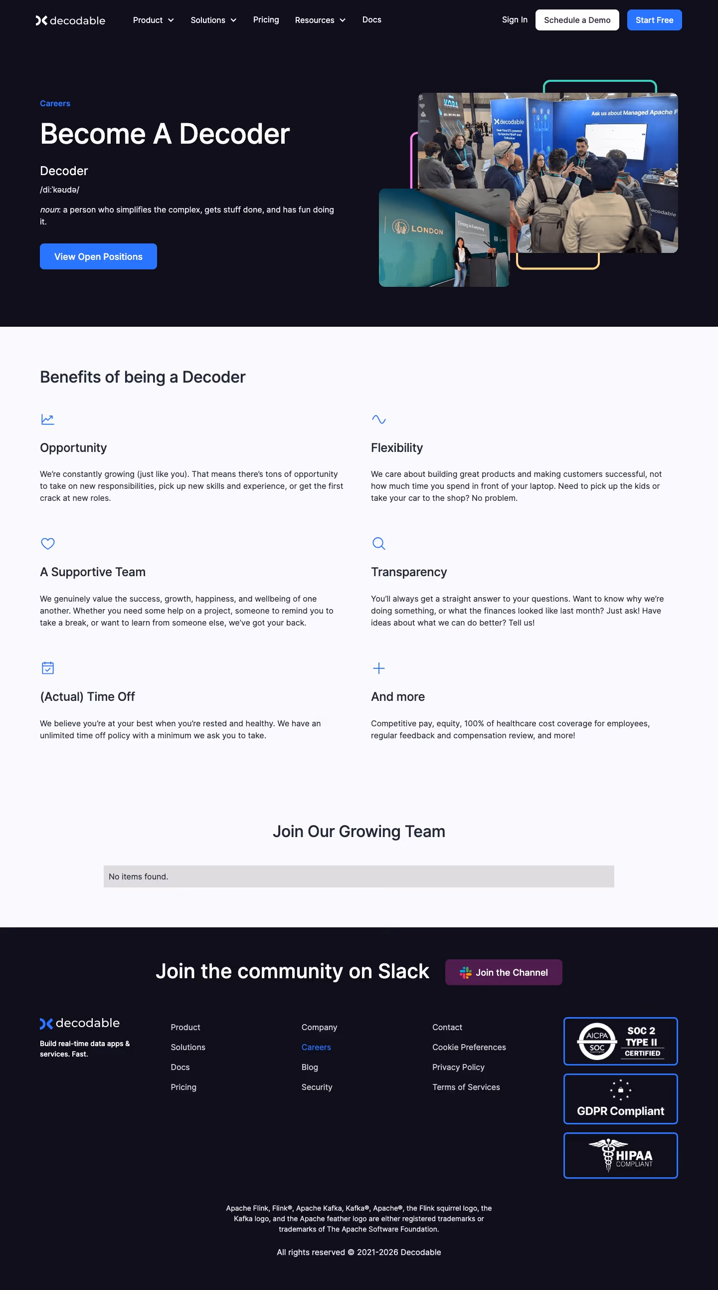Decodable Careers pages section design
