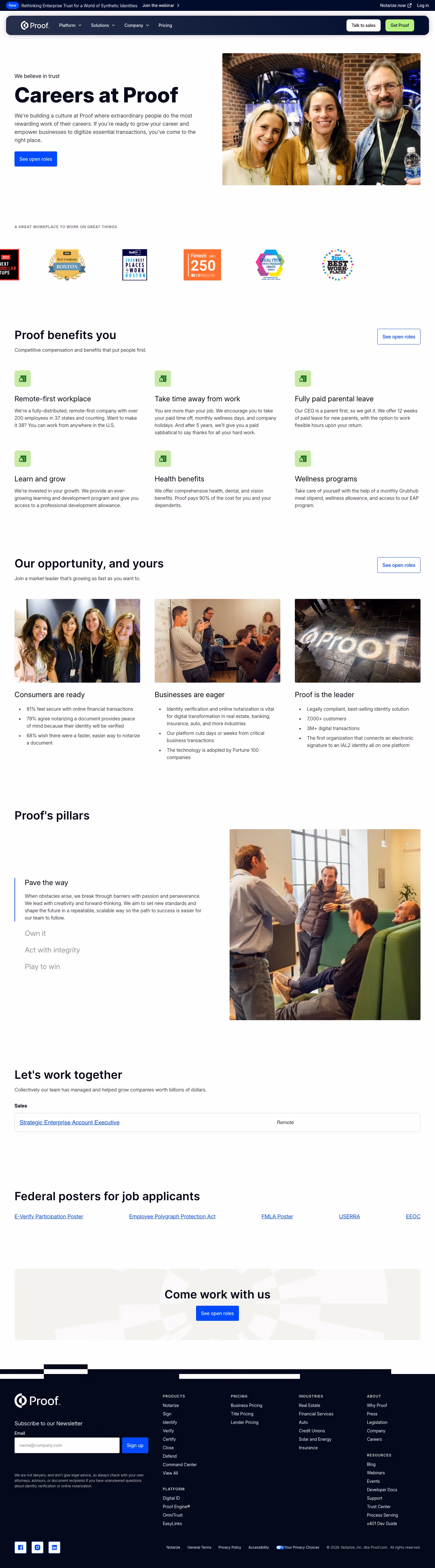 Proof Careers pages section design