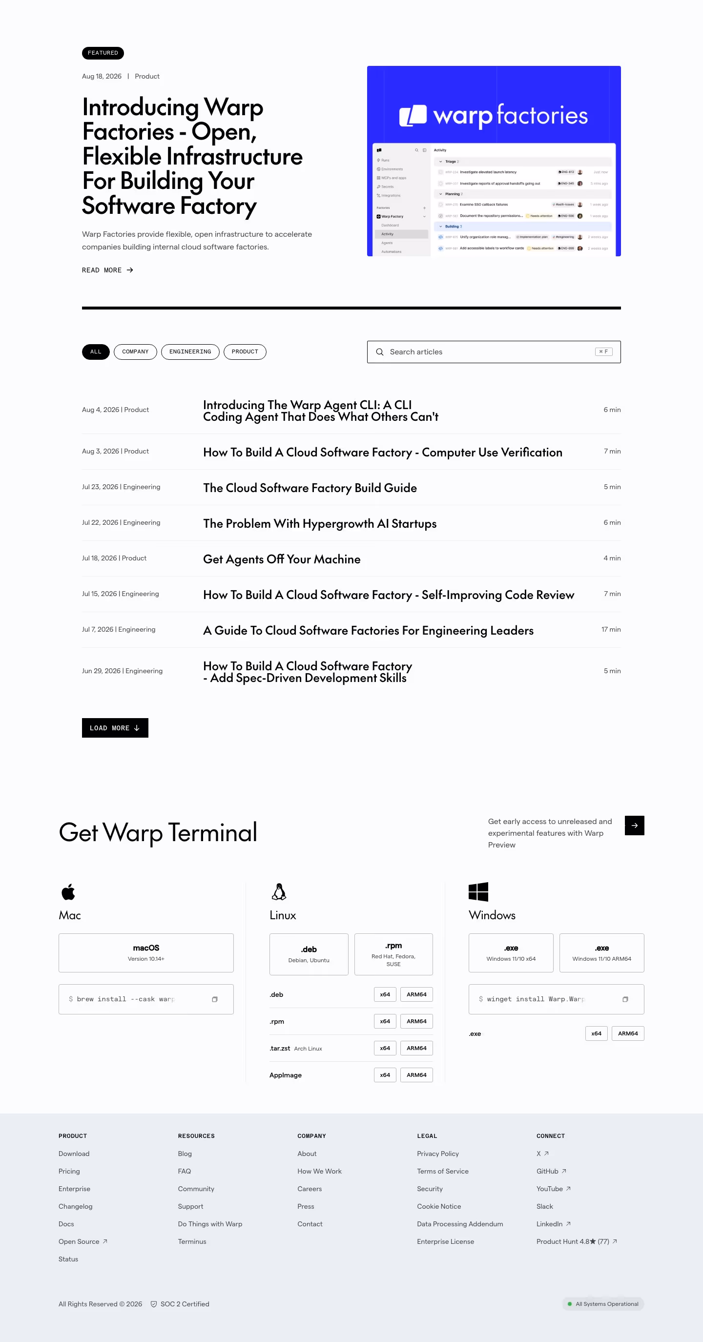 Warp Blog pages section design