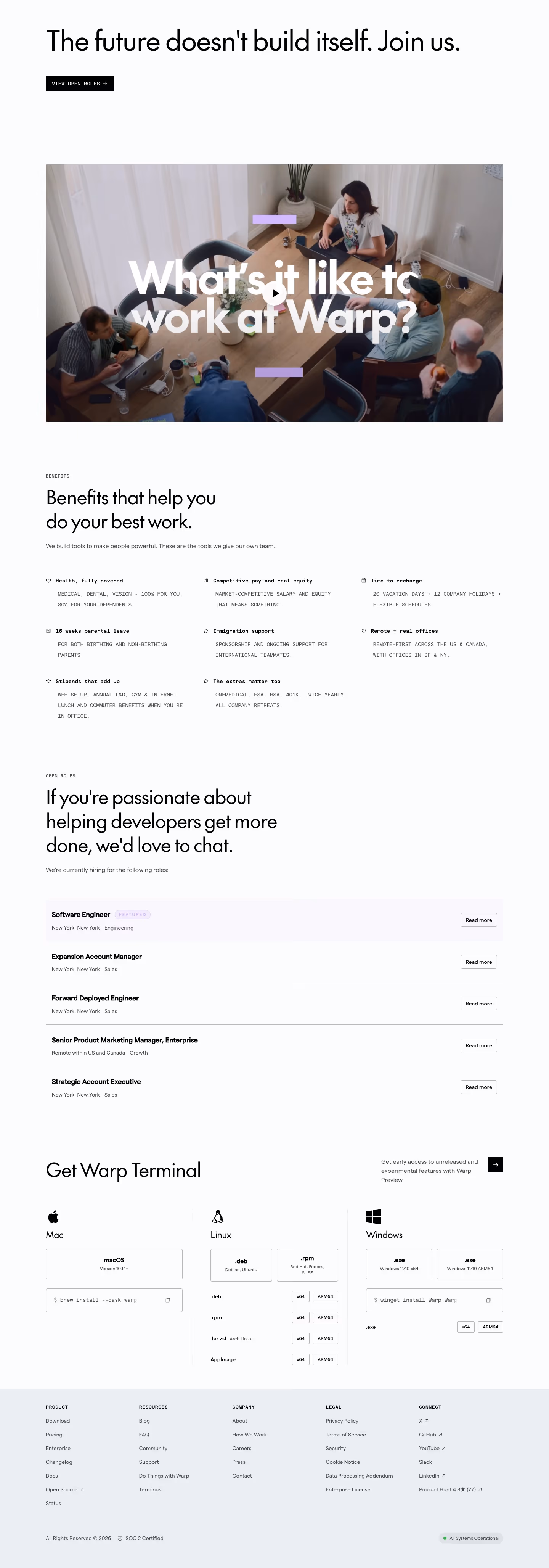 Warp Careers pages section design