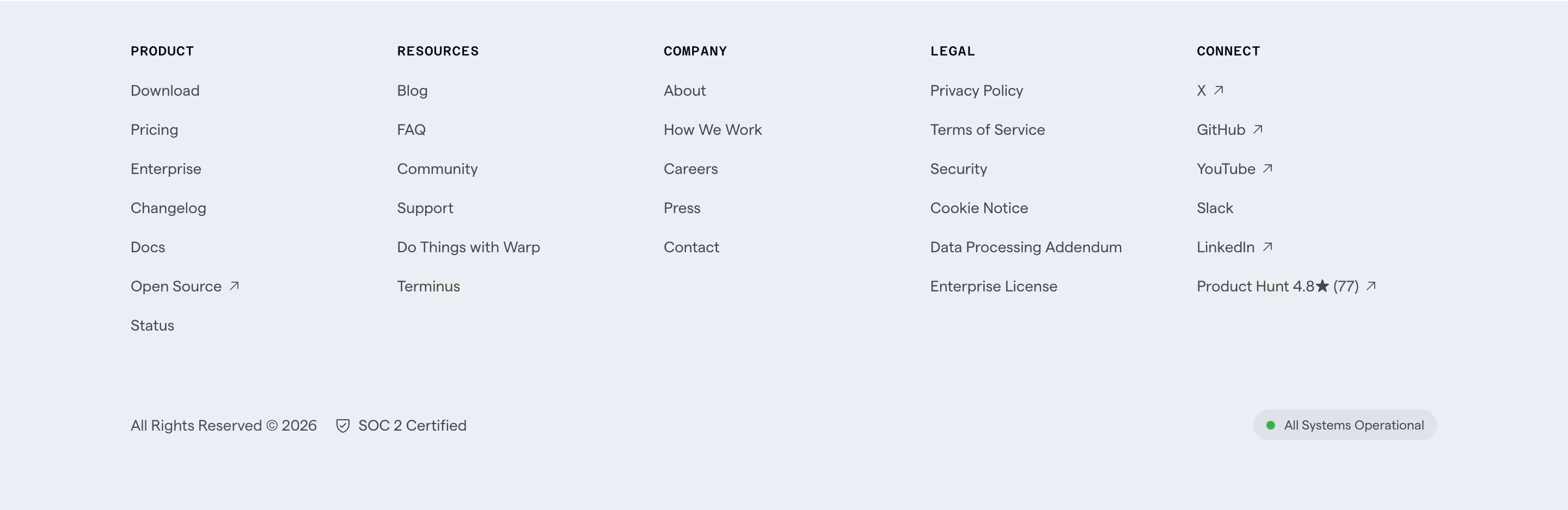 Warp footer design — Engineering & Infrastructure