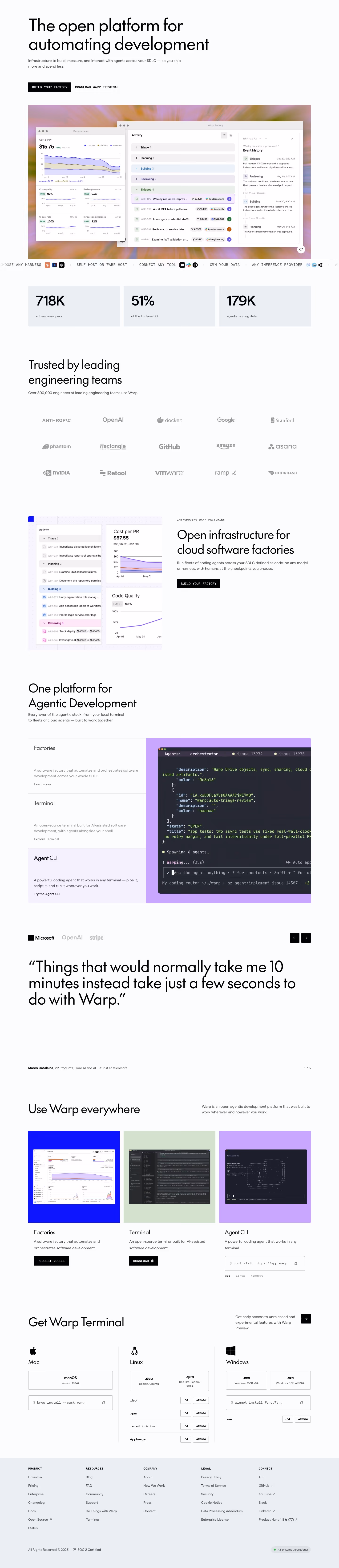 Warp full landing page screenshot (desktop)