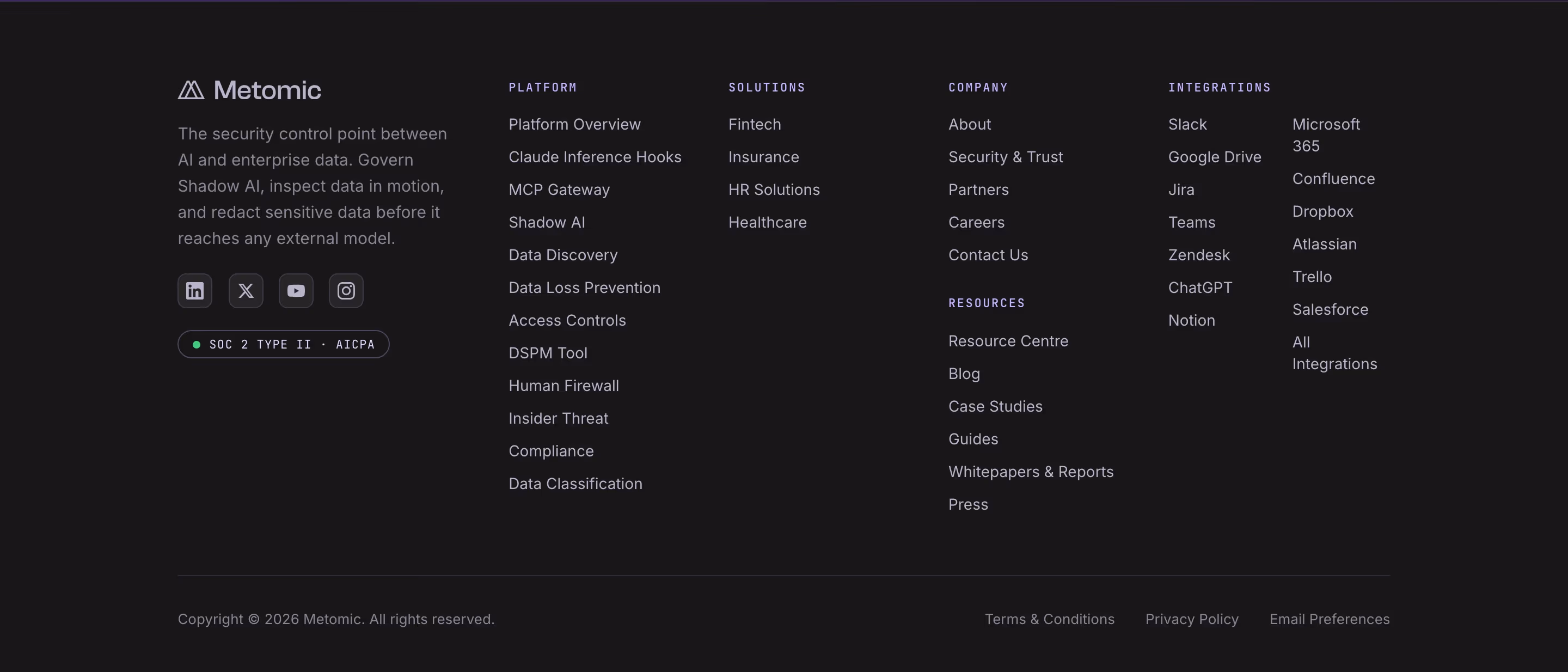 Metomic footer design — Security