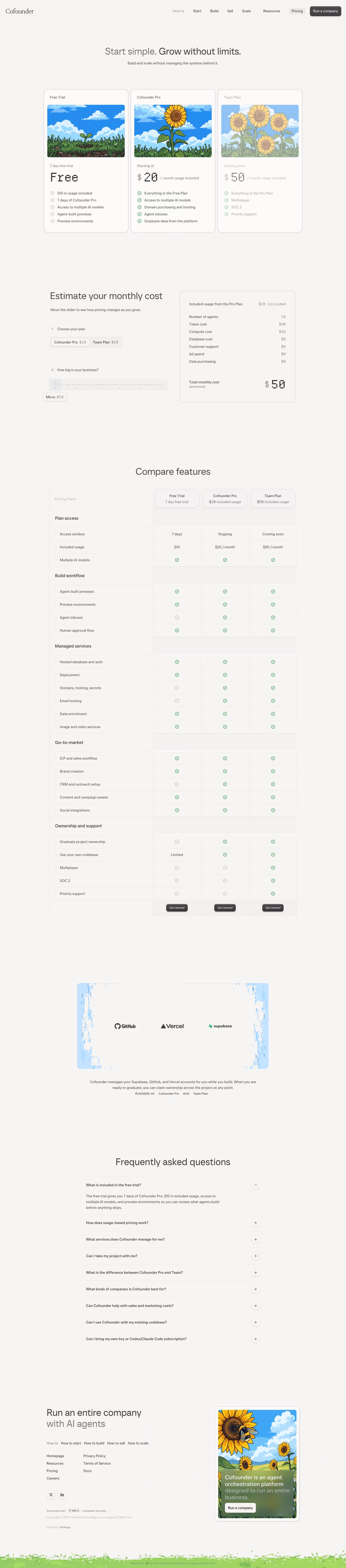 Cofounder Pricing & Plans section design