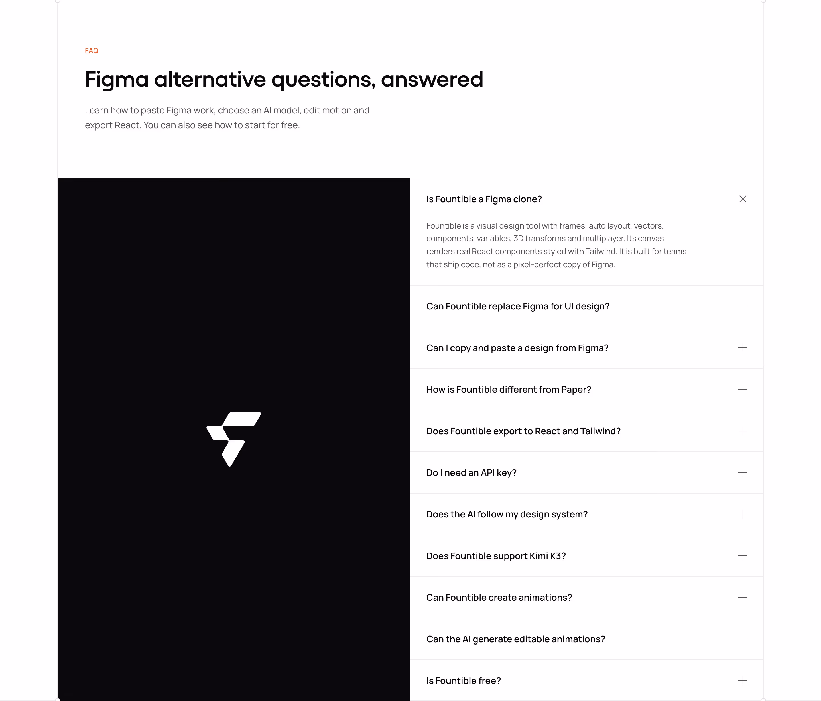Fountible FAQs section design
