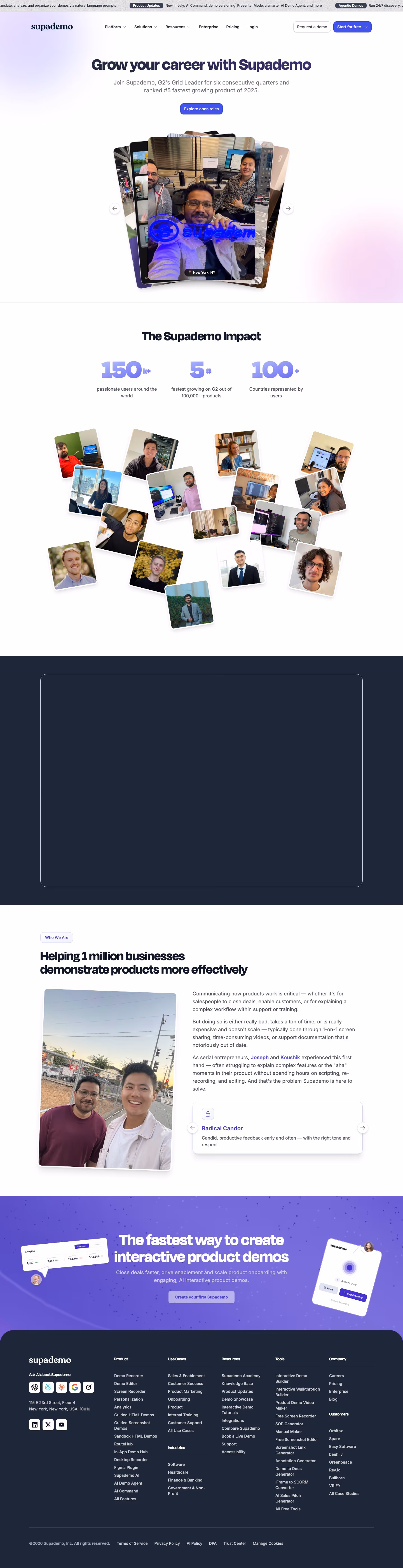 Supademo Careers pages section design