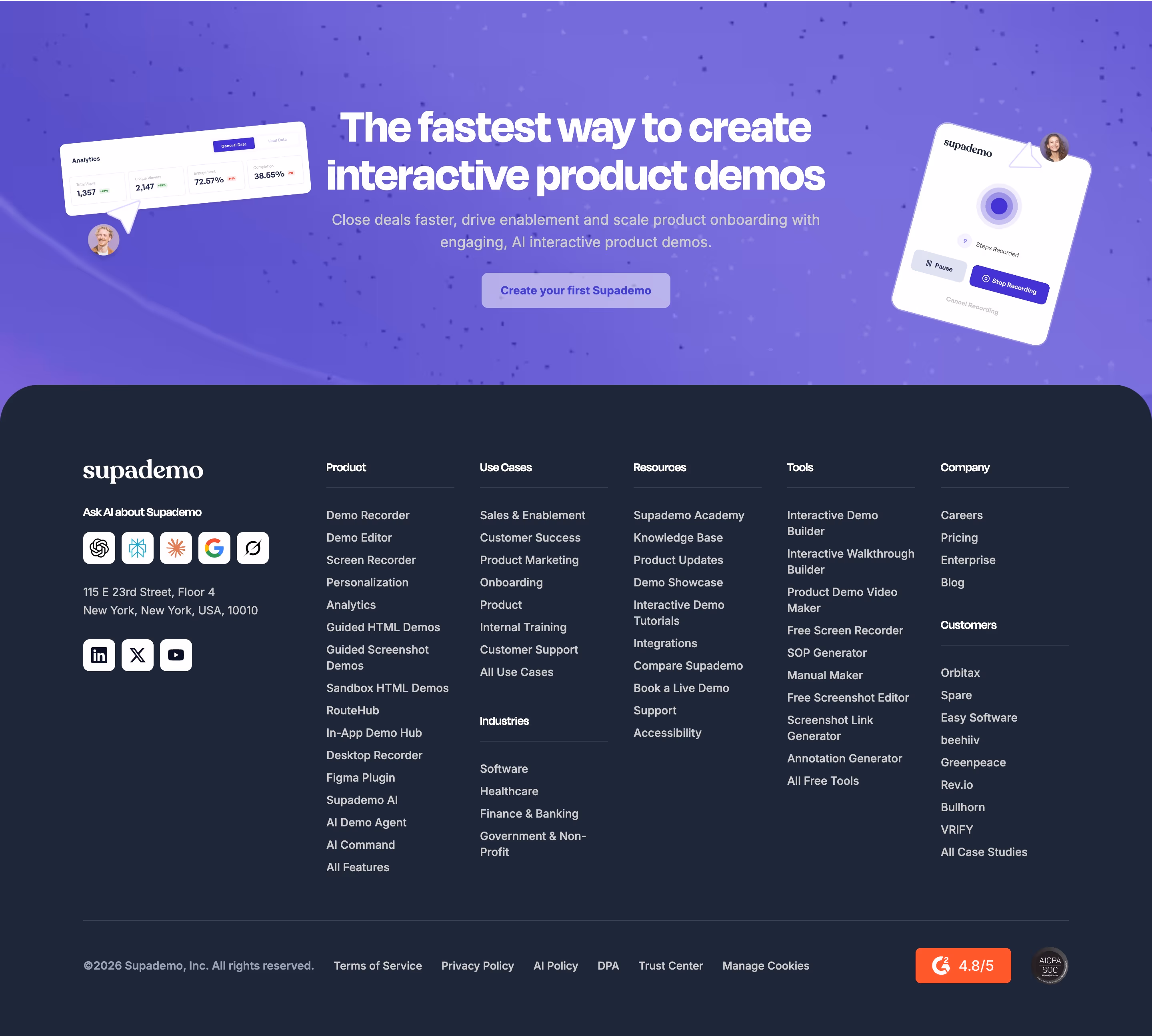 Supademo footer design — Marketing