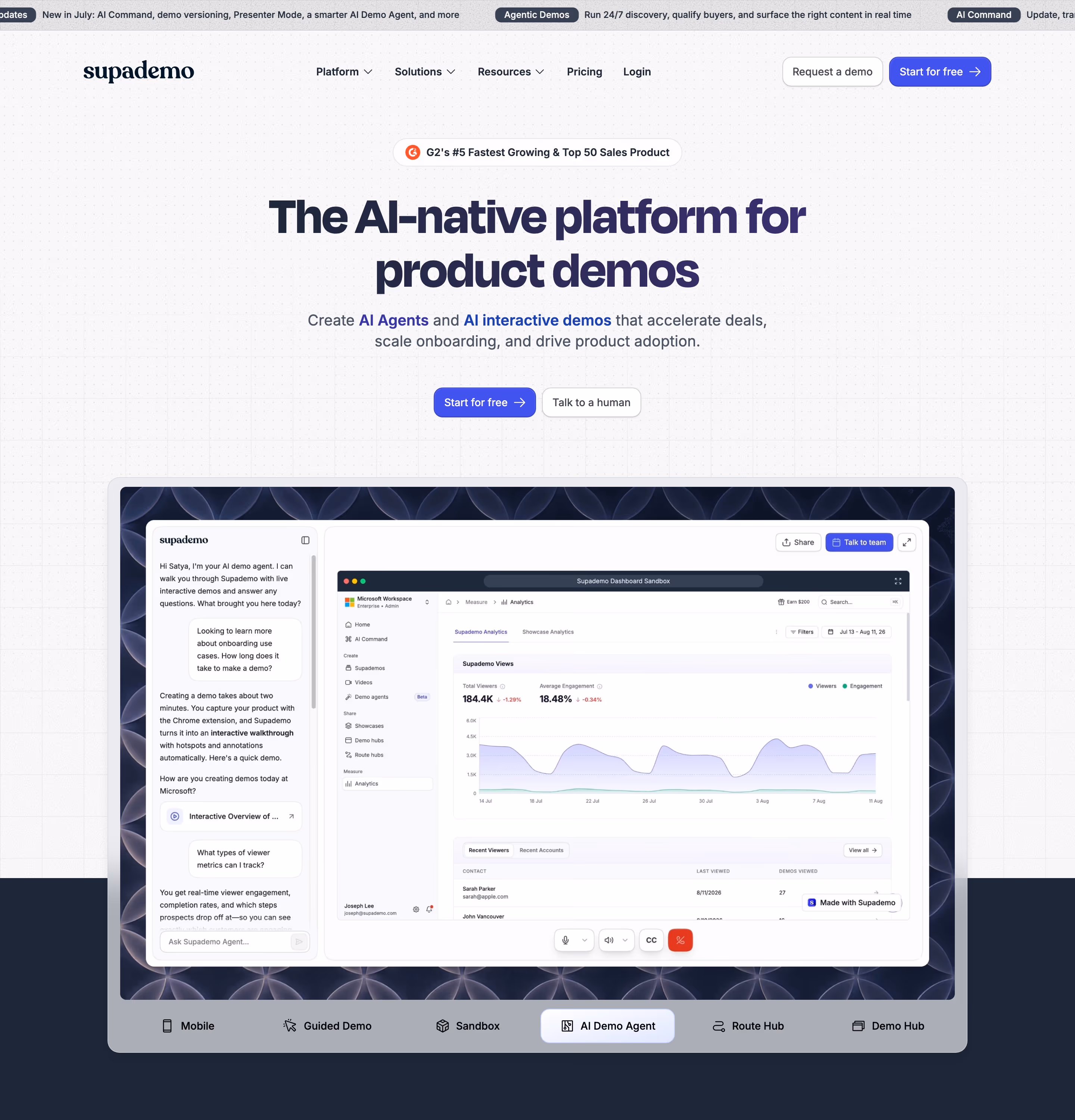Supademo hero design — Marketing
