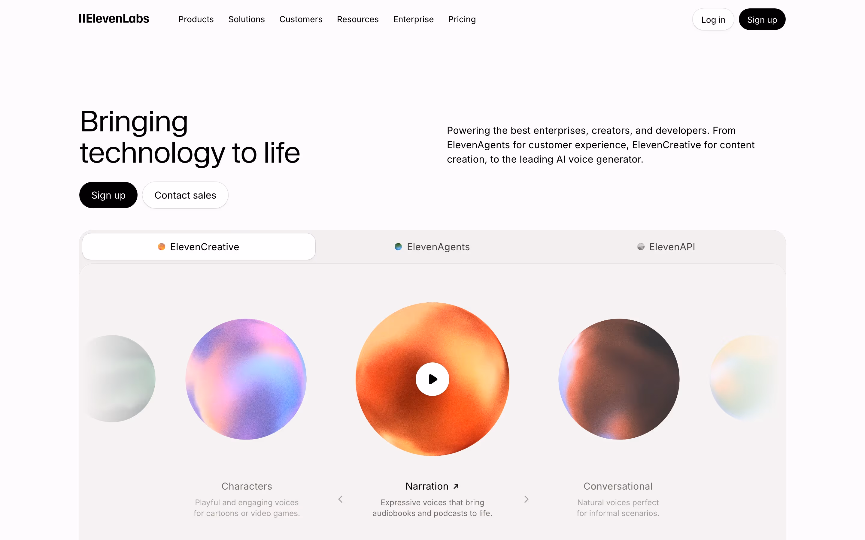 Elevenlabs Heroes section design