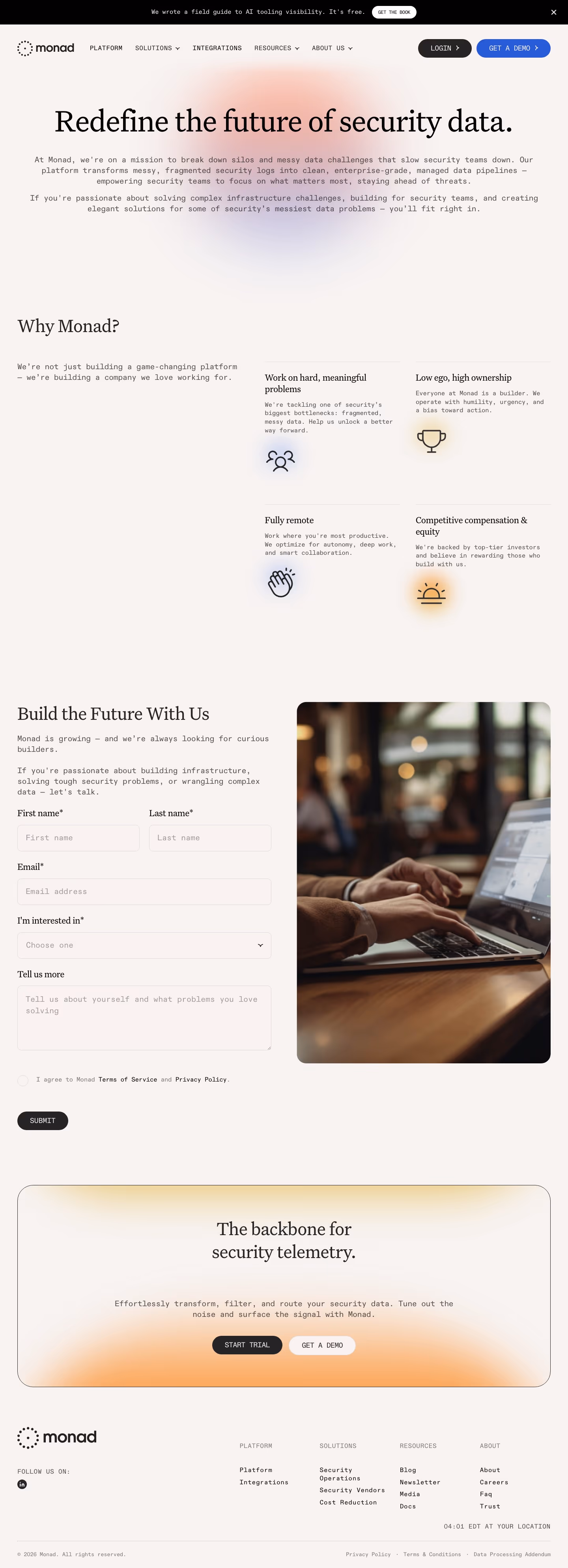 Monad Careers pages section design