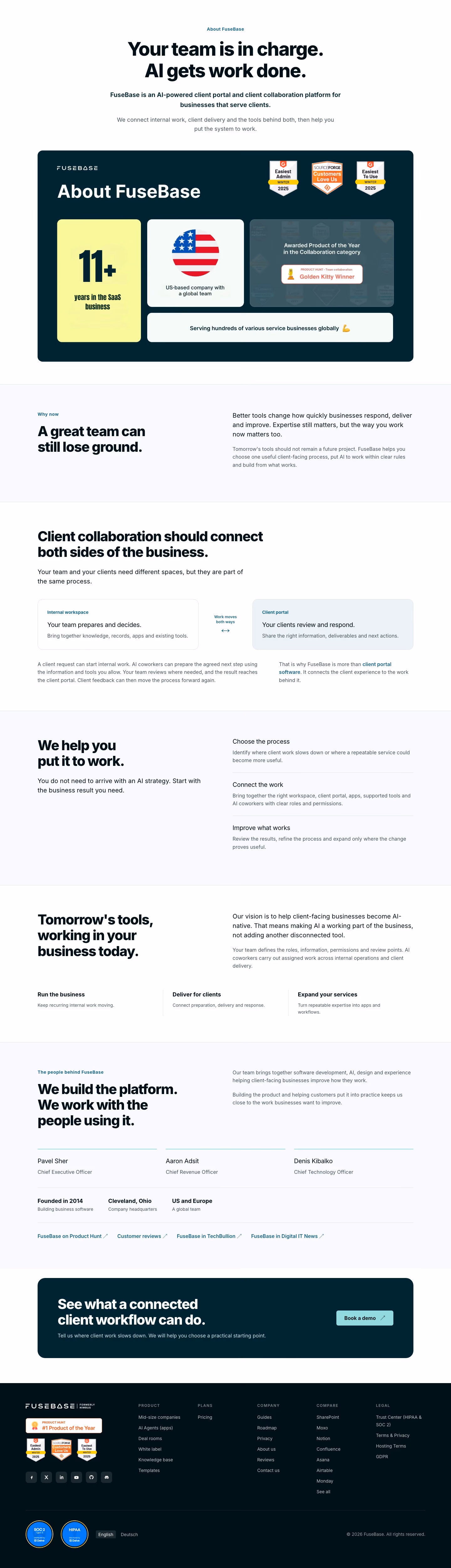 FuseBase About Us section design