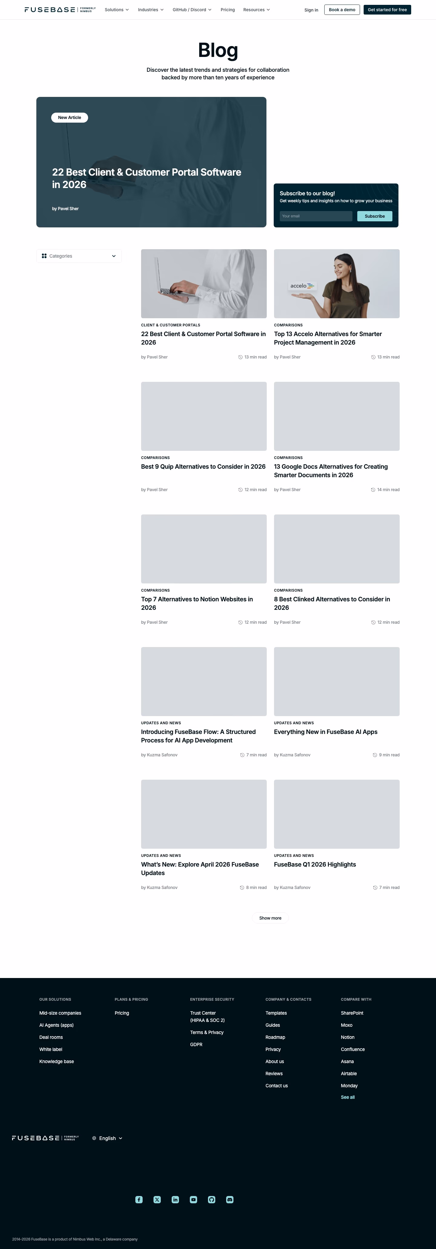 FuseBase Blog pages section design