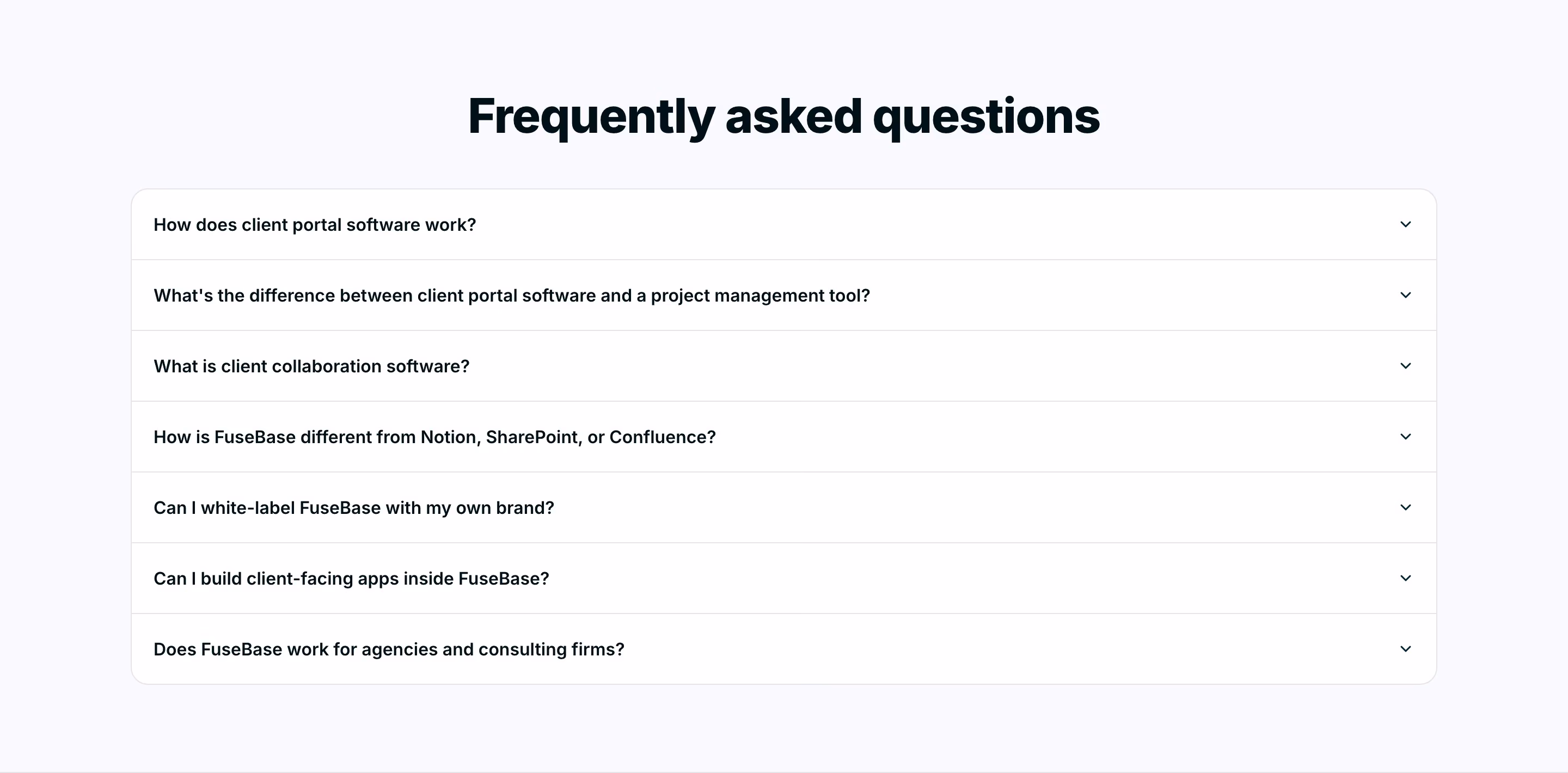 FuseBase FAQs section design