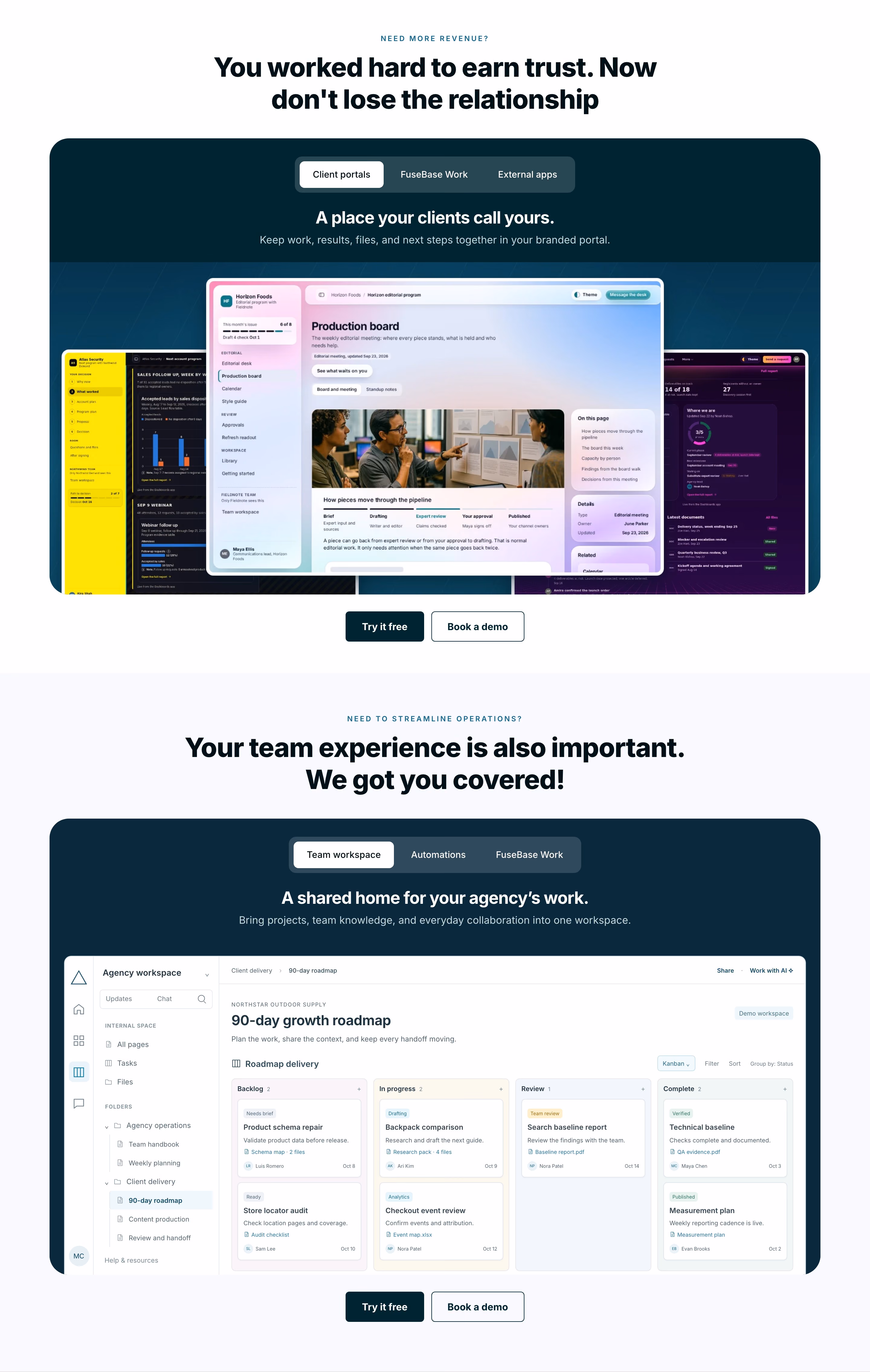 FuseBase Features section design