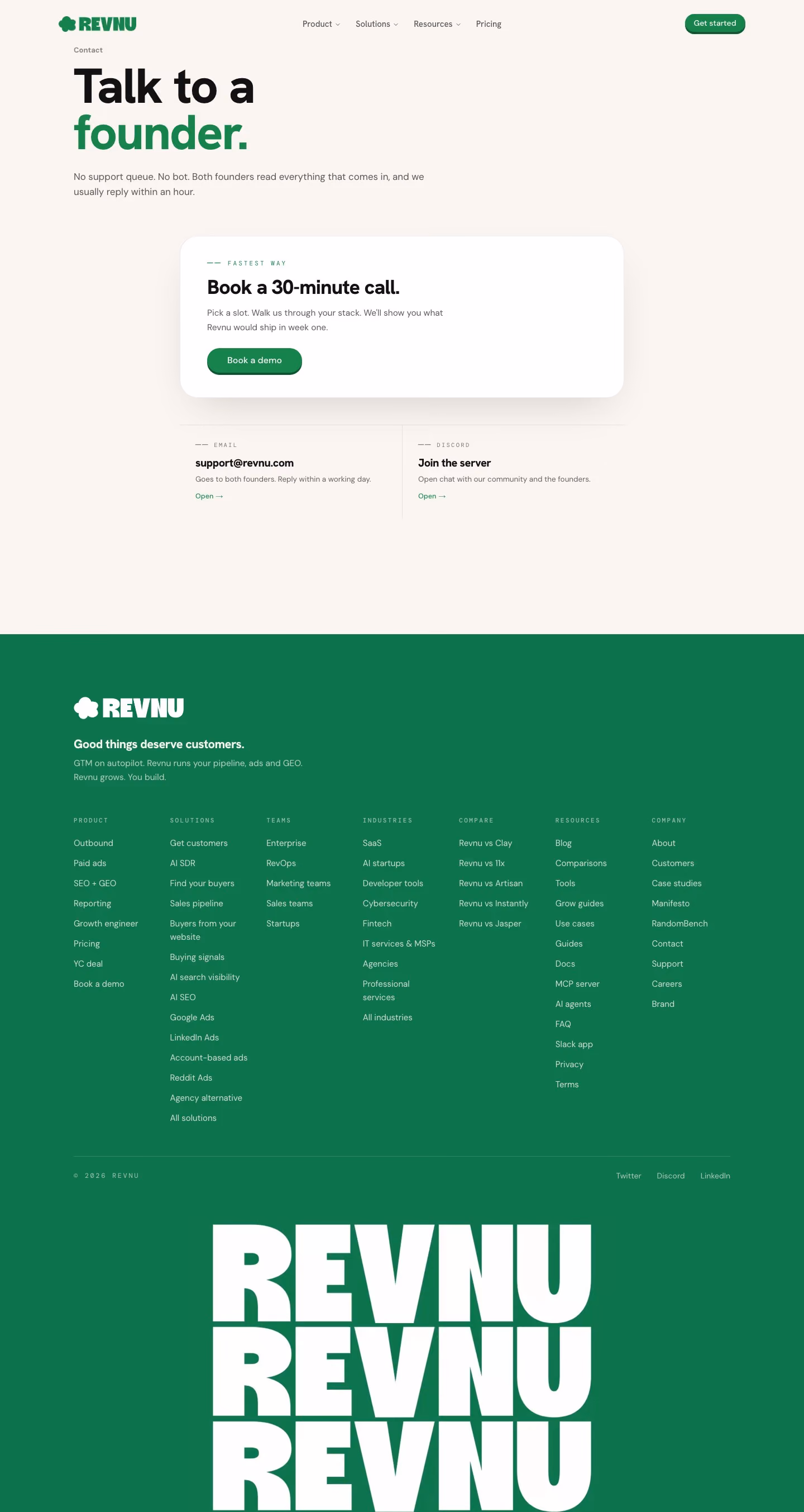 Revnu Contact Us section design