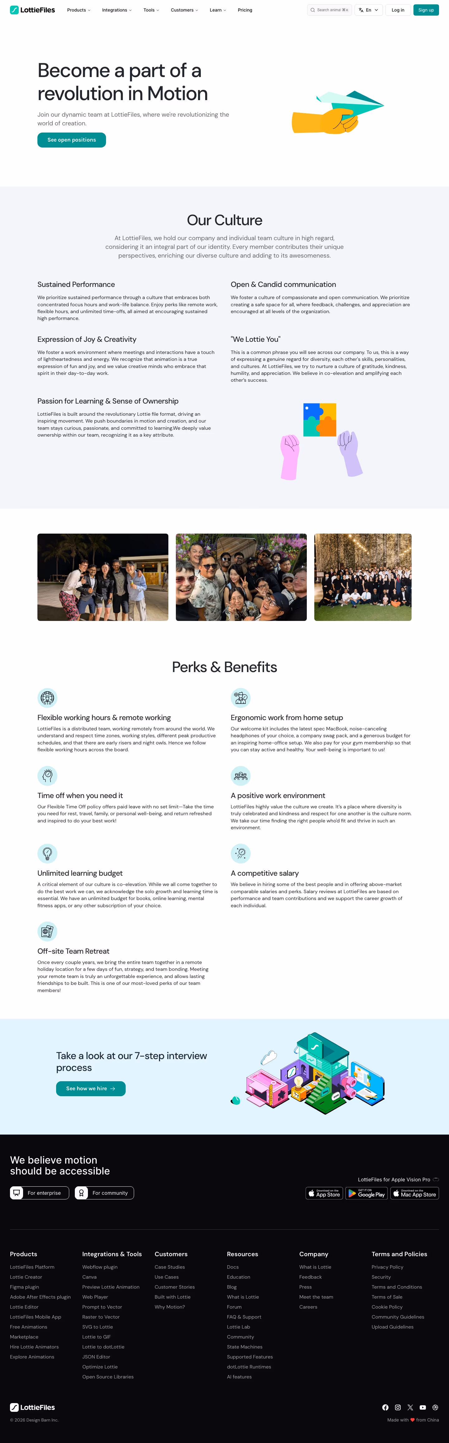Lottiefiles Careers pages section design