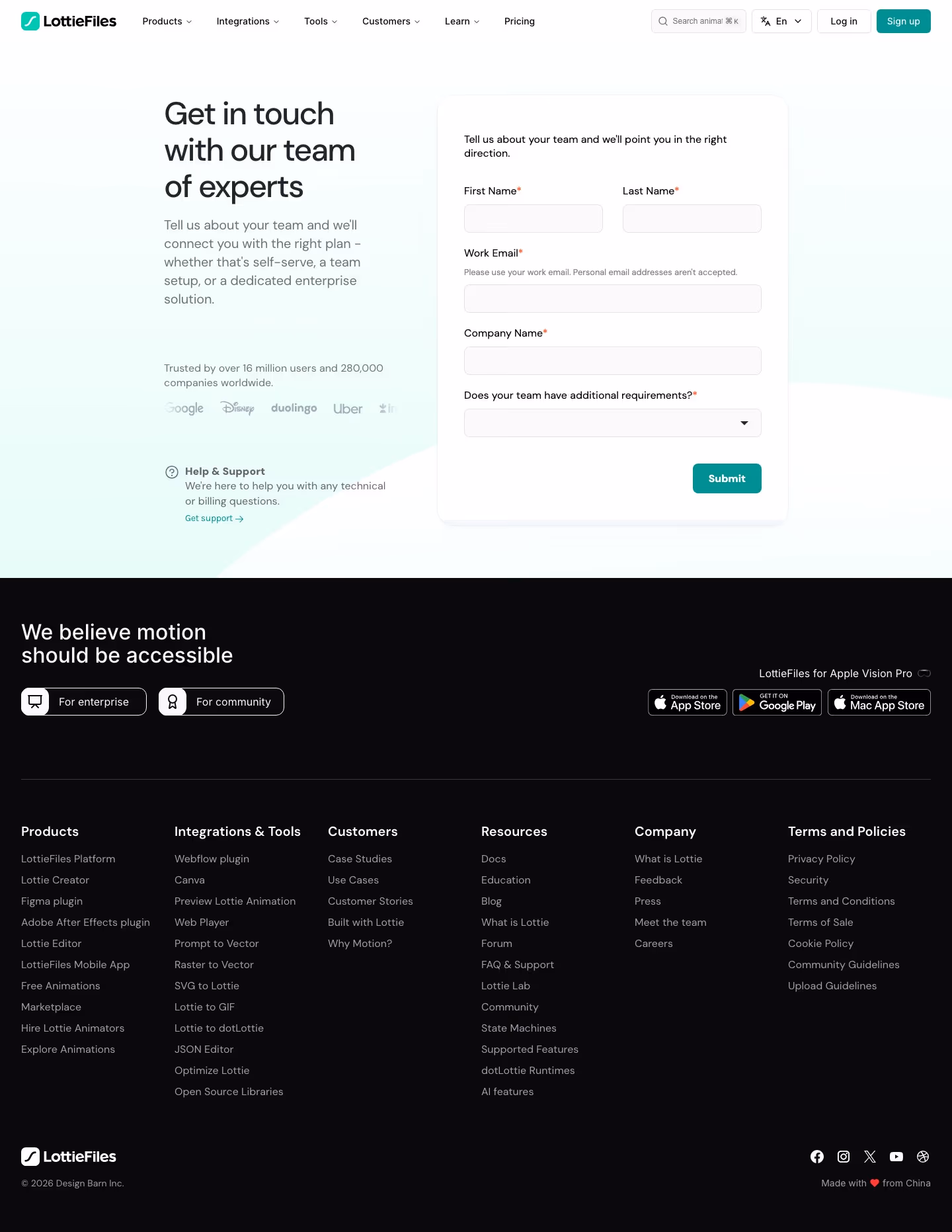 Lottiefiles Contact Us section design
