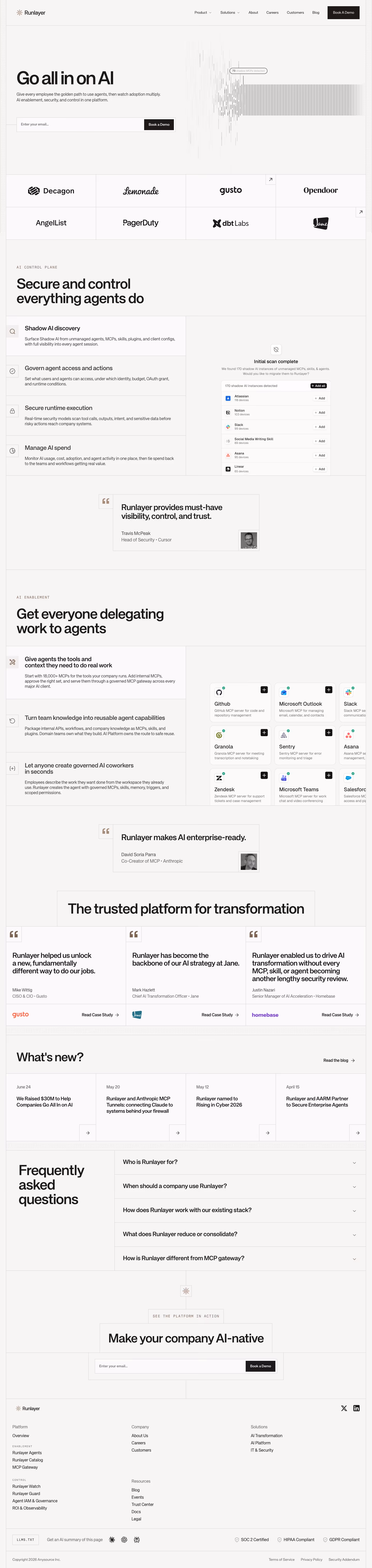 Runlayer landing page design — Security
