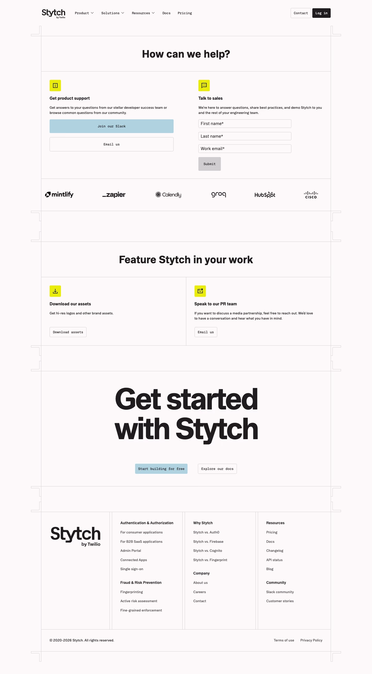 Stytch Contact Us section design