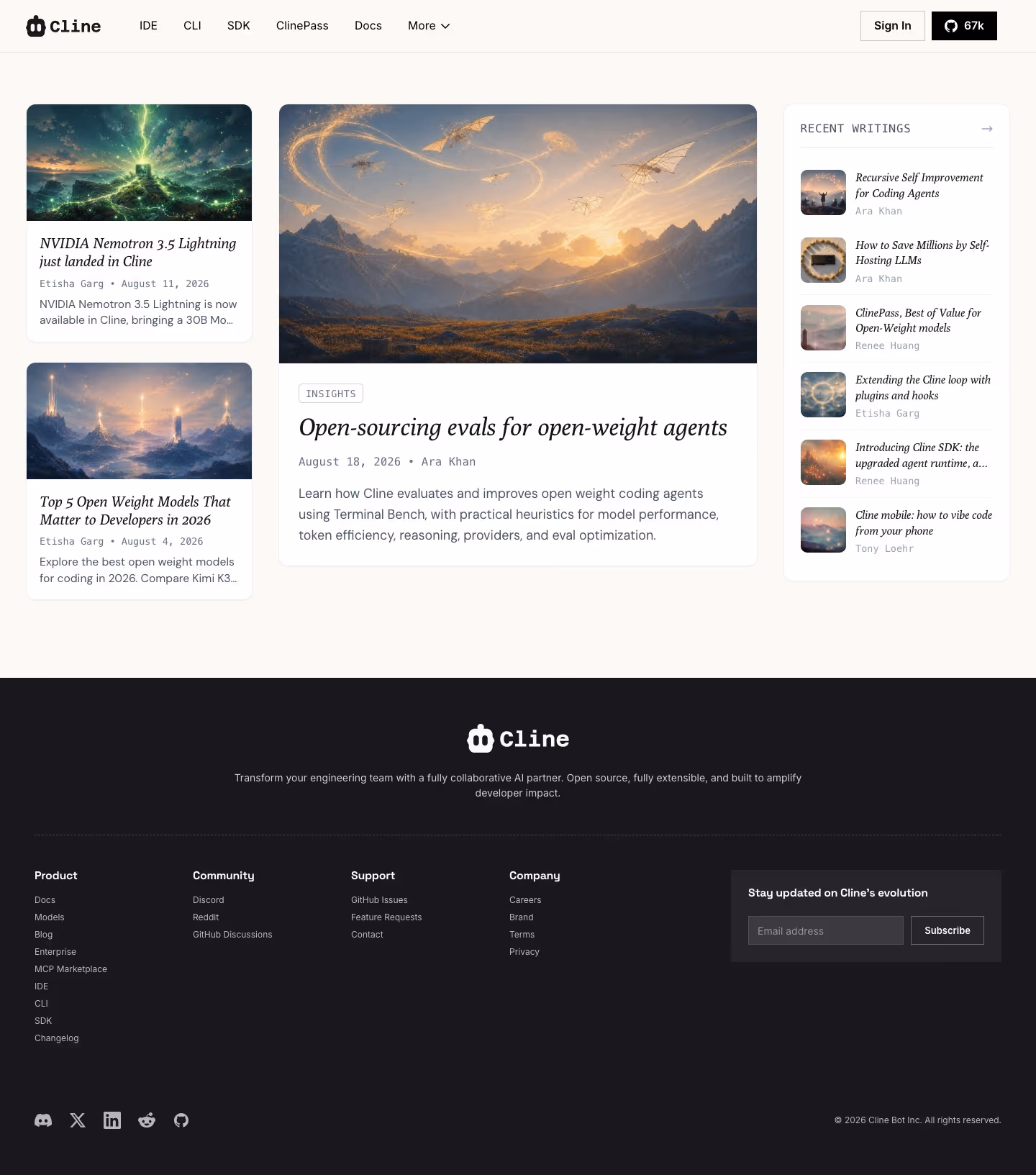 Cline Blog pages section design