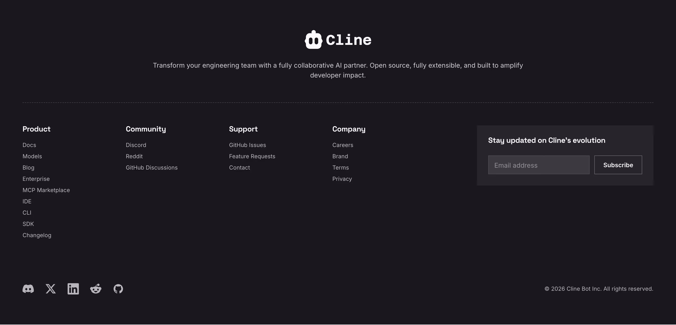Cline footer design — Engineering & Infrastructure