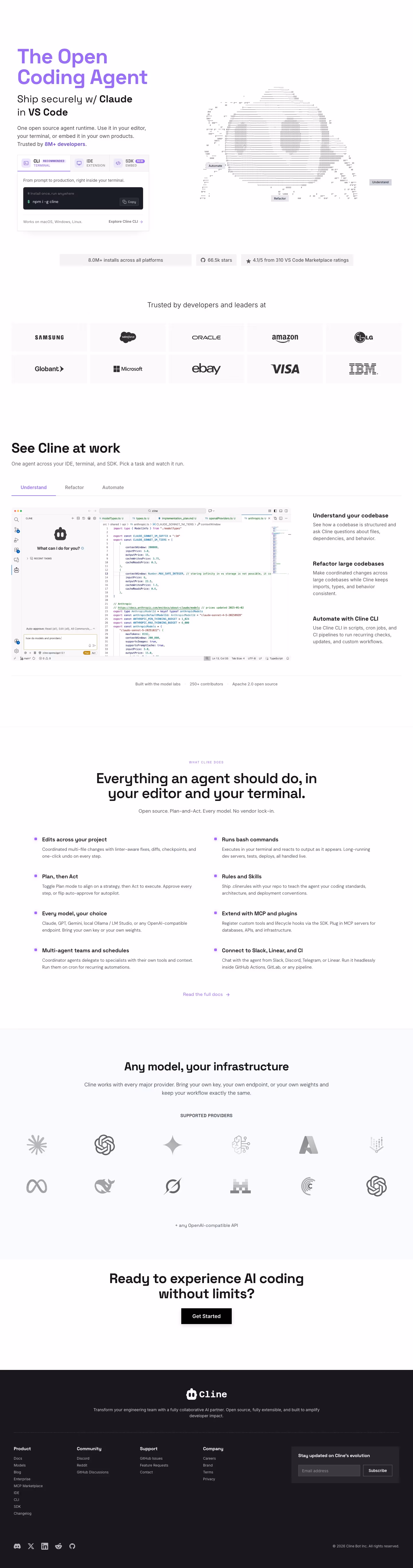Cline full landing page screenshot (desktop)
