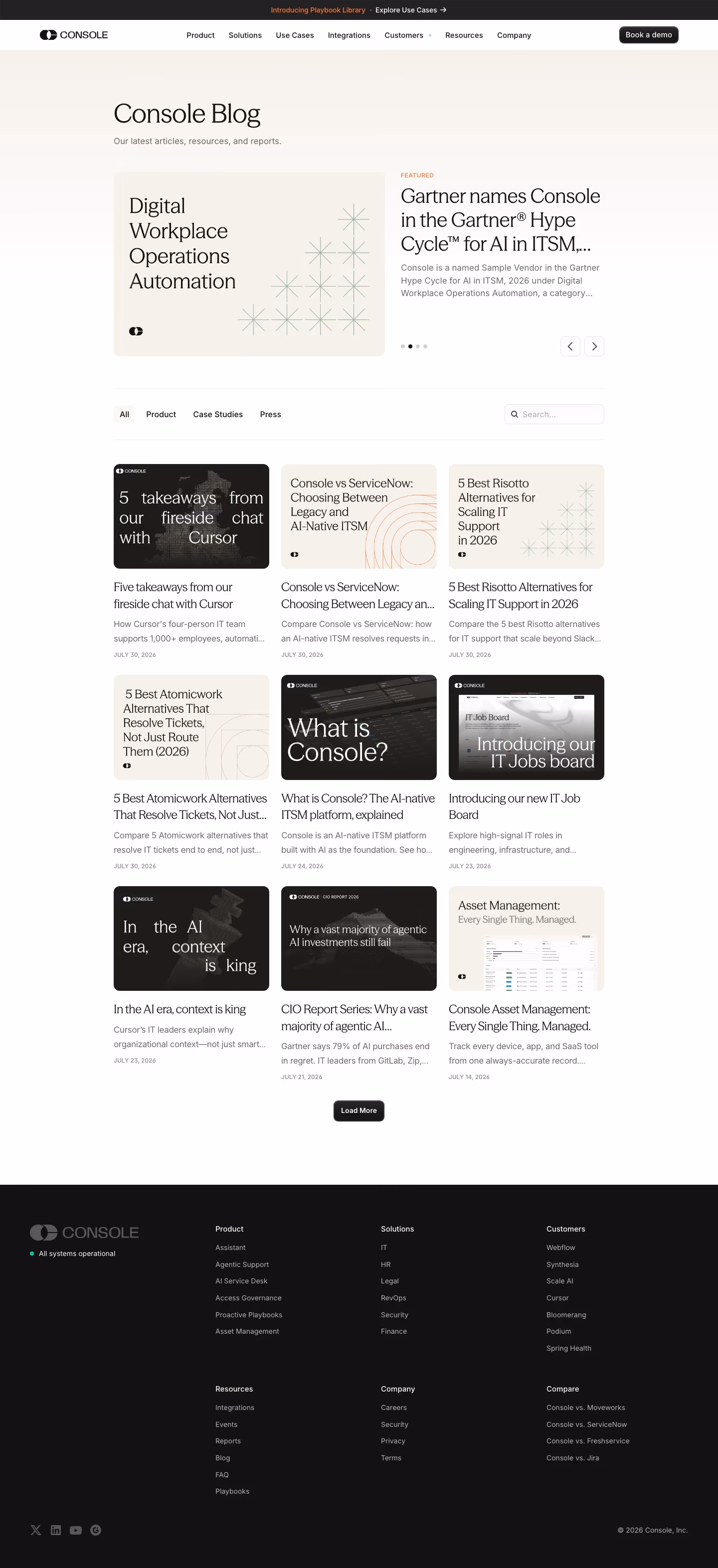 Console Blog pages section design