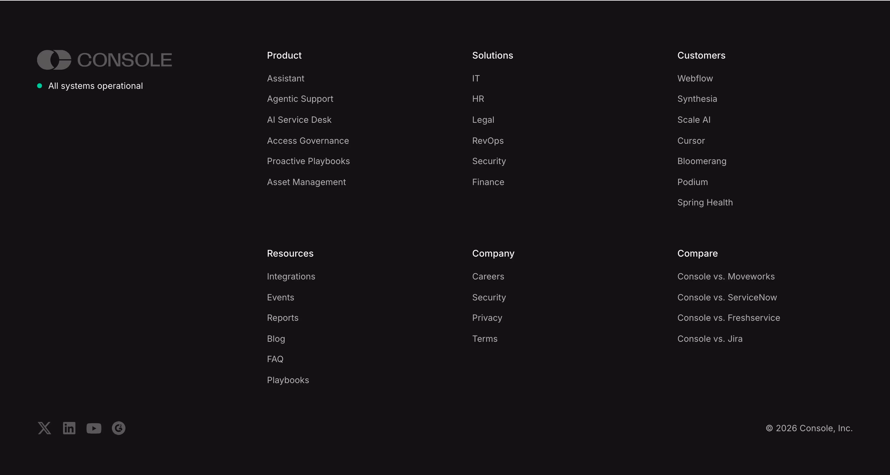 Console footer design — Sales & Support